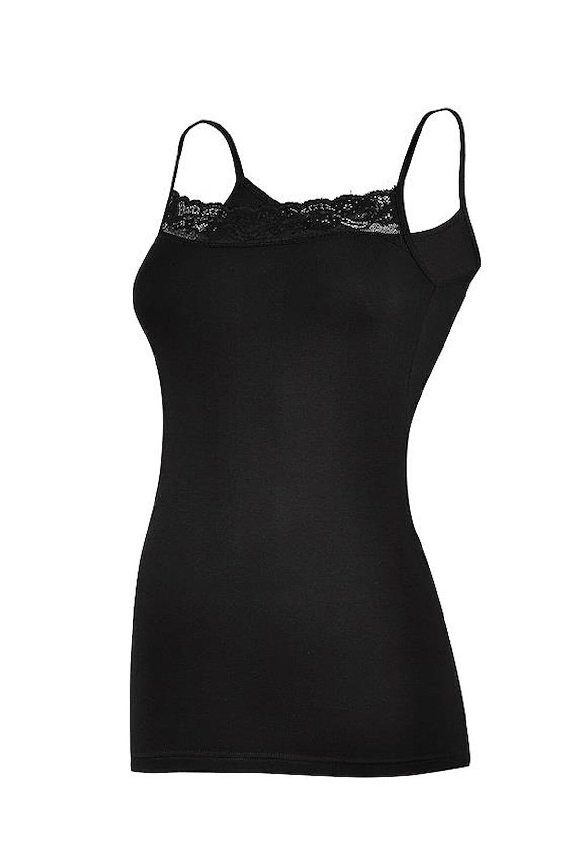 6 Adet Yıldız Kadın Likralı Dantelli İp Askılı Atlet Siyah 2136