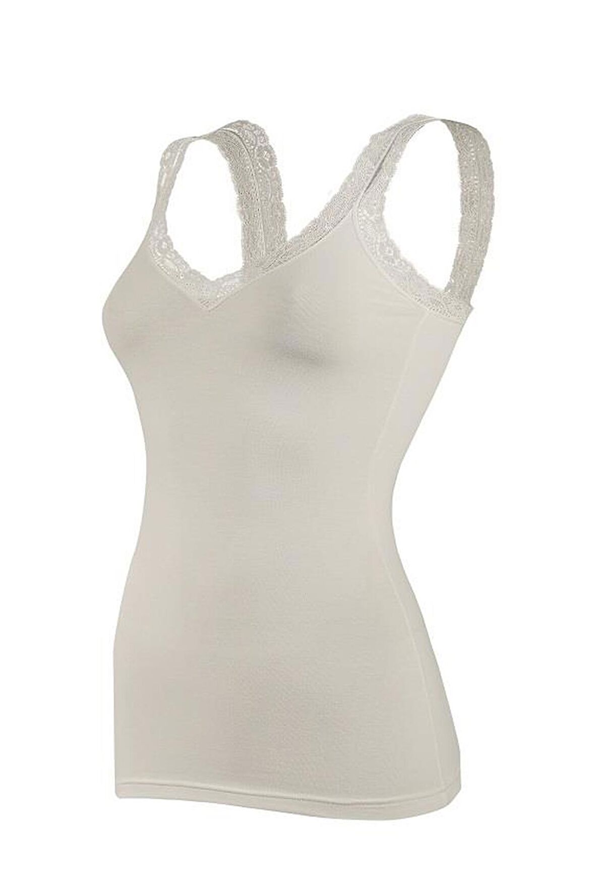 6 Adet Yıldız Modal Kadın Likralı Dantelli Askılı Atlet Ekru 2262