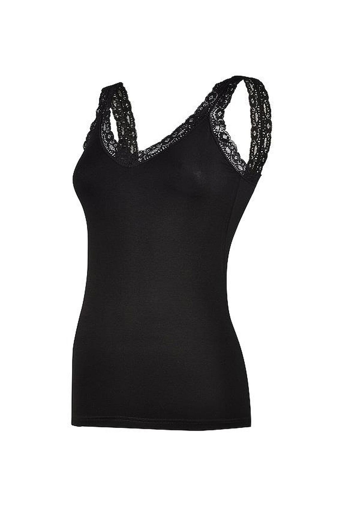 6 Adet Yıldız Modal Kadın Likralı Dantelli Askılı Atlet Siyah 2261