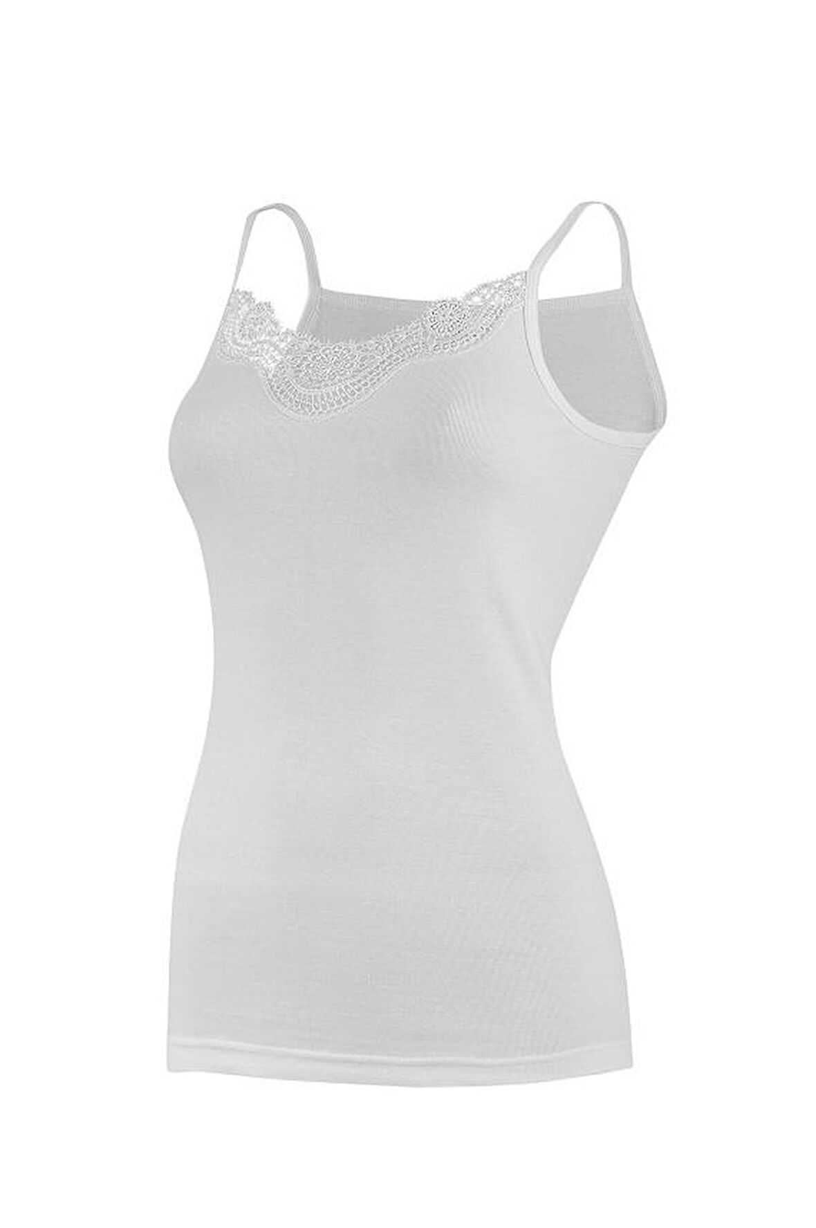 6 Adet Yıldız Kadın Ribana Güpürlü İp Askılı Atlet Beyaz 2041