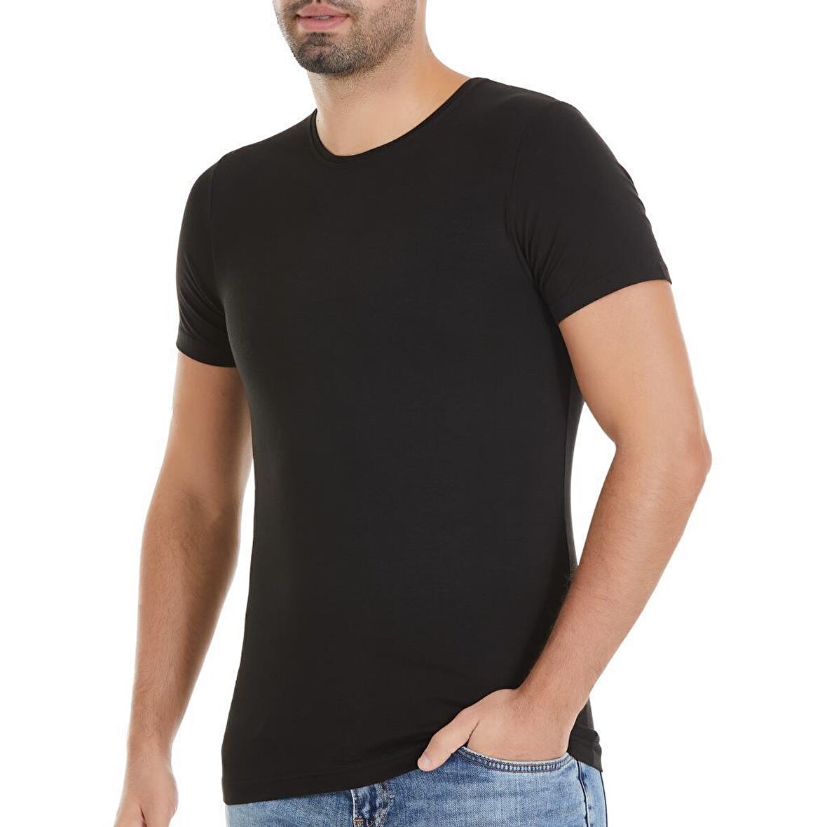 6 Adet Yıldız Erkek Bambu Kısa Kollu T-Shirt Fanila Siyah 476
