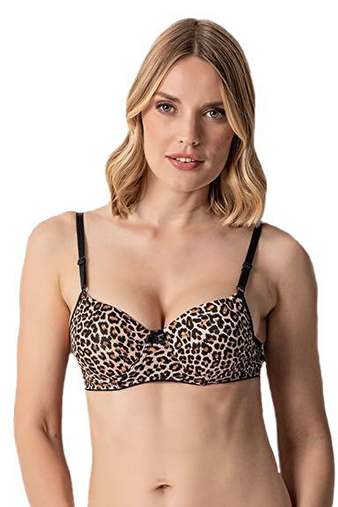 Miss Perry Kadın Desteksiz İçi Boş Leopar Sütyen Balenli (Telli)