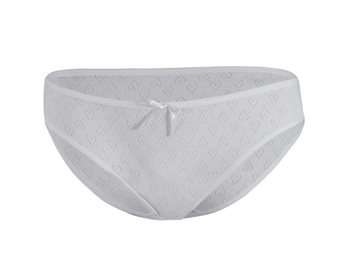 6 Adet Yıldız Bayan Kalpli Ribana Bikini Külot Slip Beyaz 3575