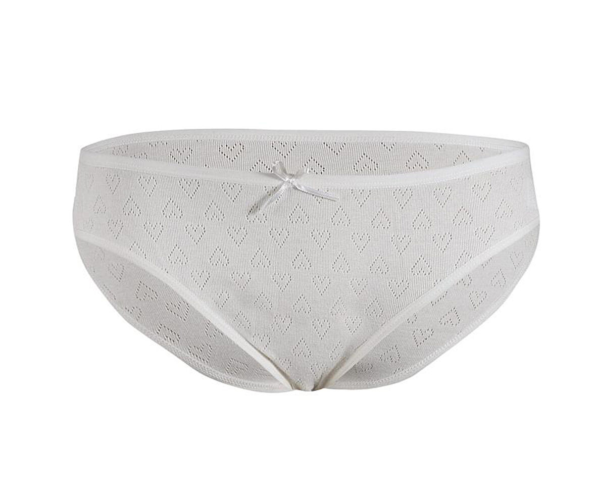 6 Adet Yıldız Bayan Kalpli Ribana Bikini Külot Slip Ekru 3577