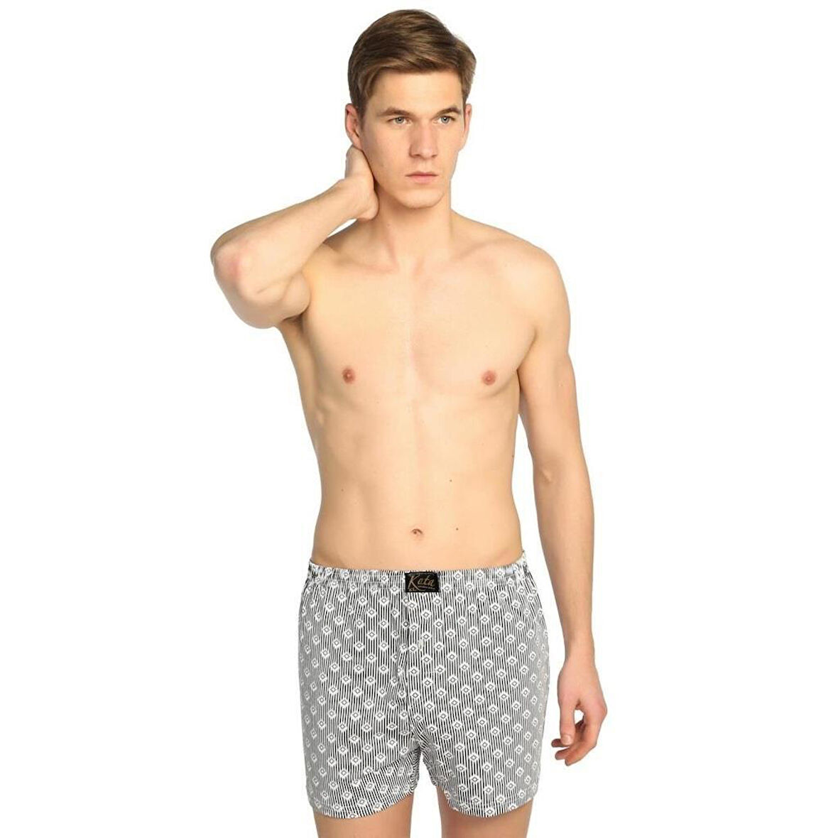 12 Adet Kota Desenli Erkek Penye Boxer 1004