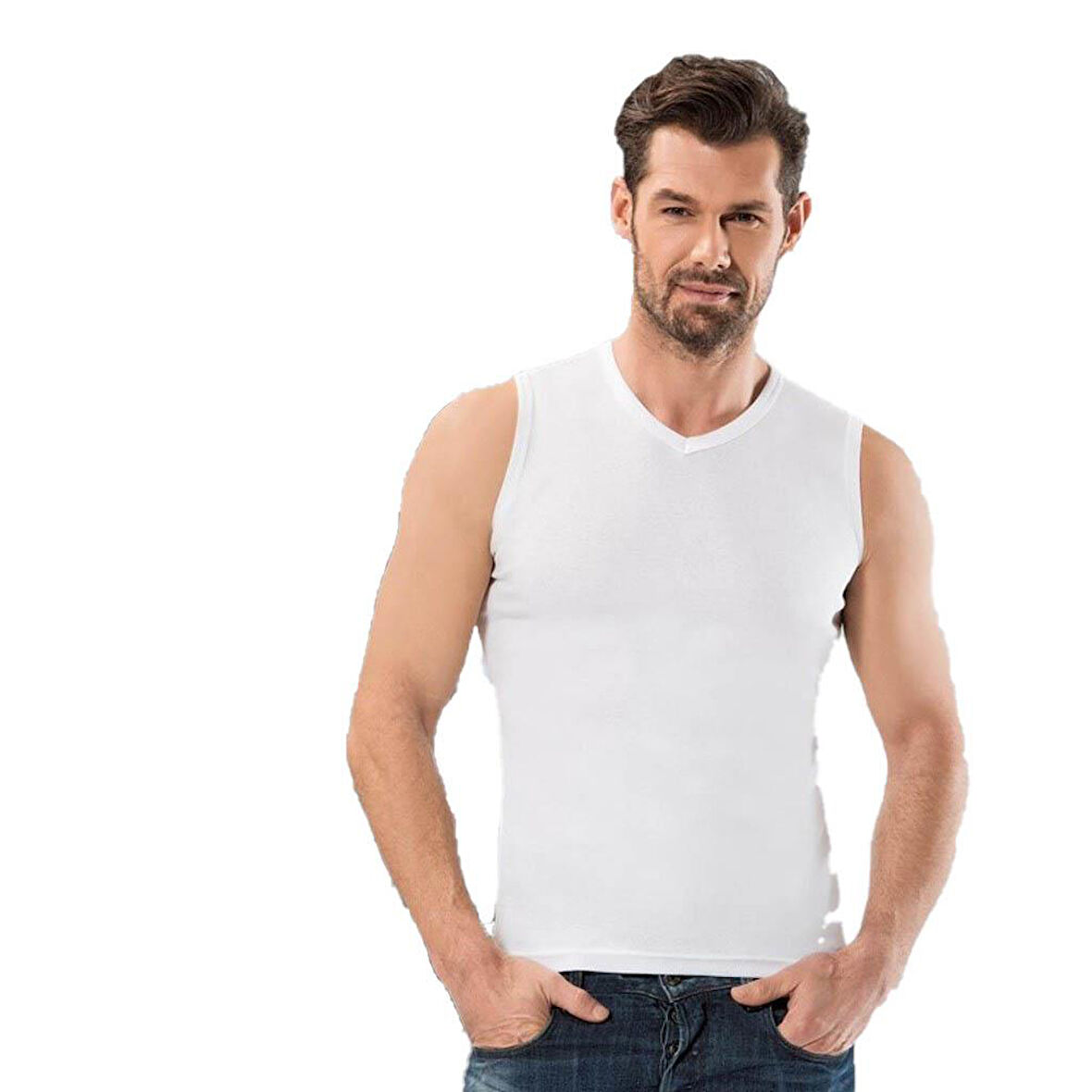 6 Adet Anıt Erkek Ribana V Yaka Sıfır Kol Fanila Atlet 1110