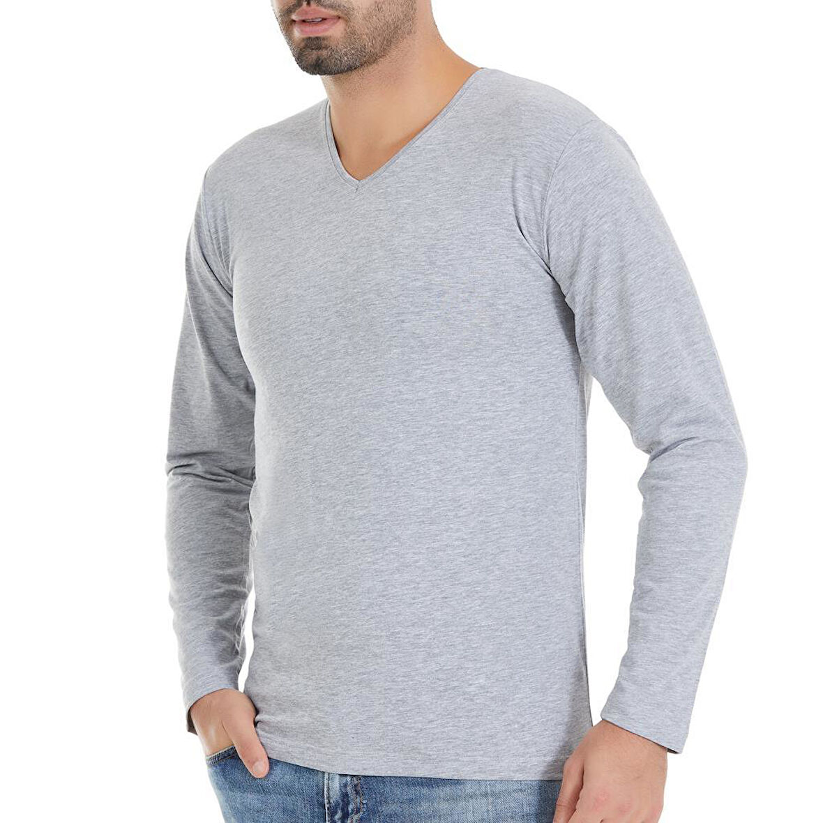 3 Adet Yıldız Erkek Likralı Uzun Kollu T-Shirt Fanila Gri 352