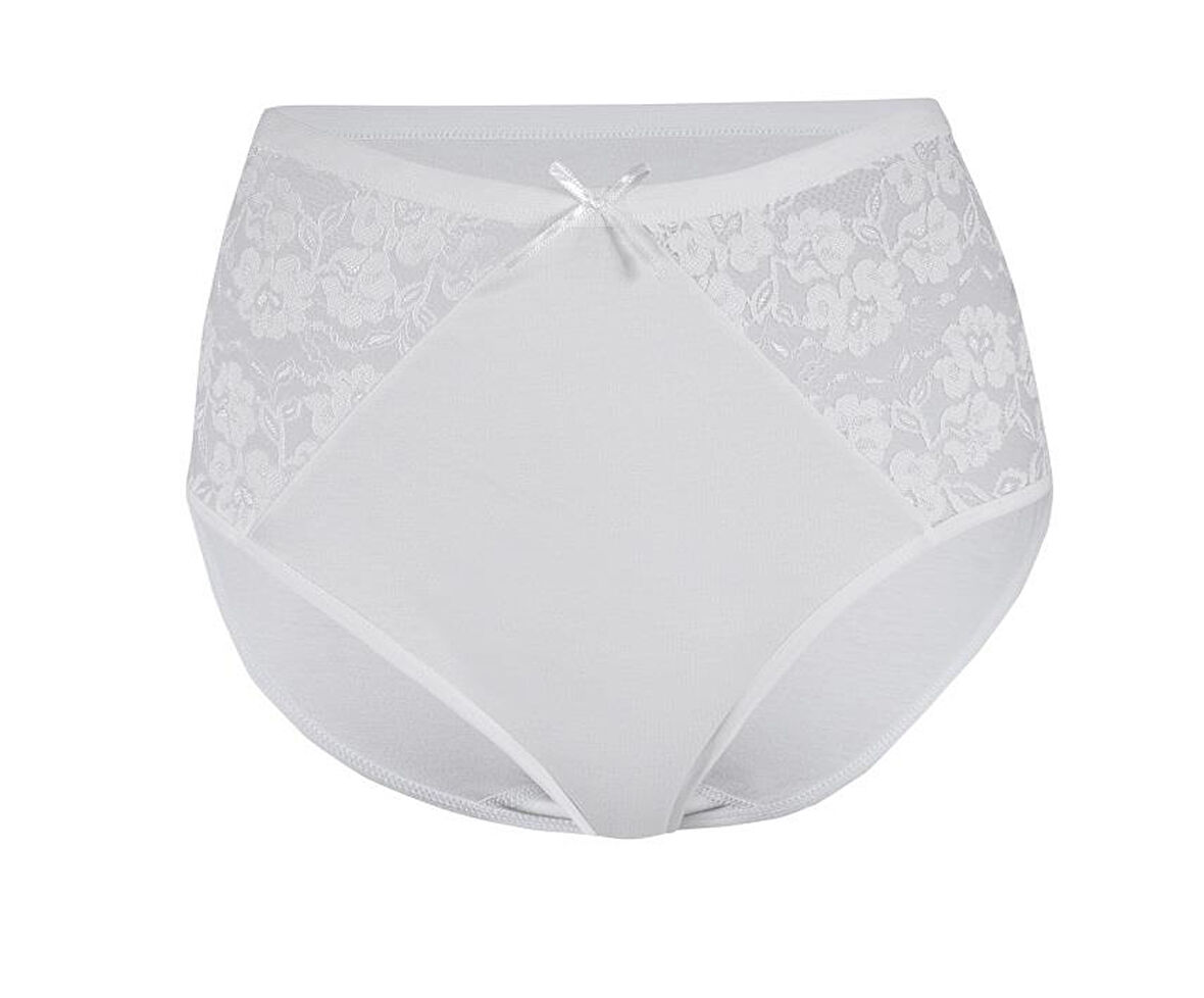 6 Adet Yıldız Kadın Likralı Dantelli Yüksek Bel Külot Beyaz 3830