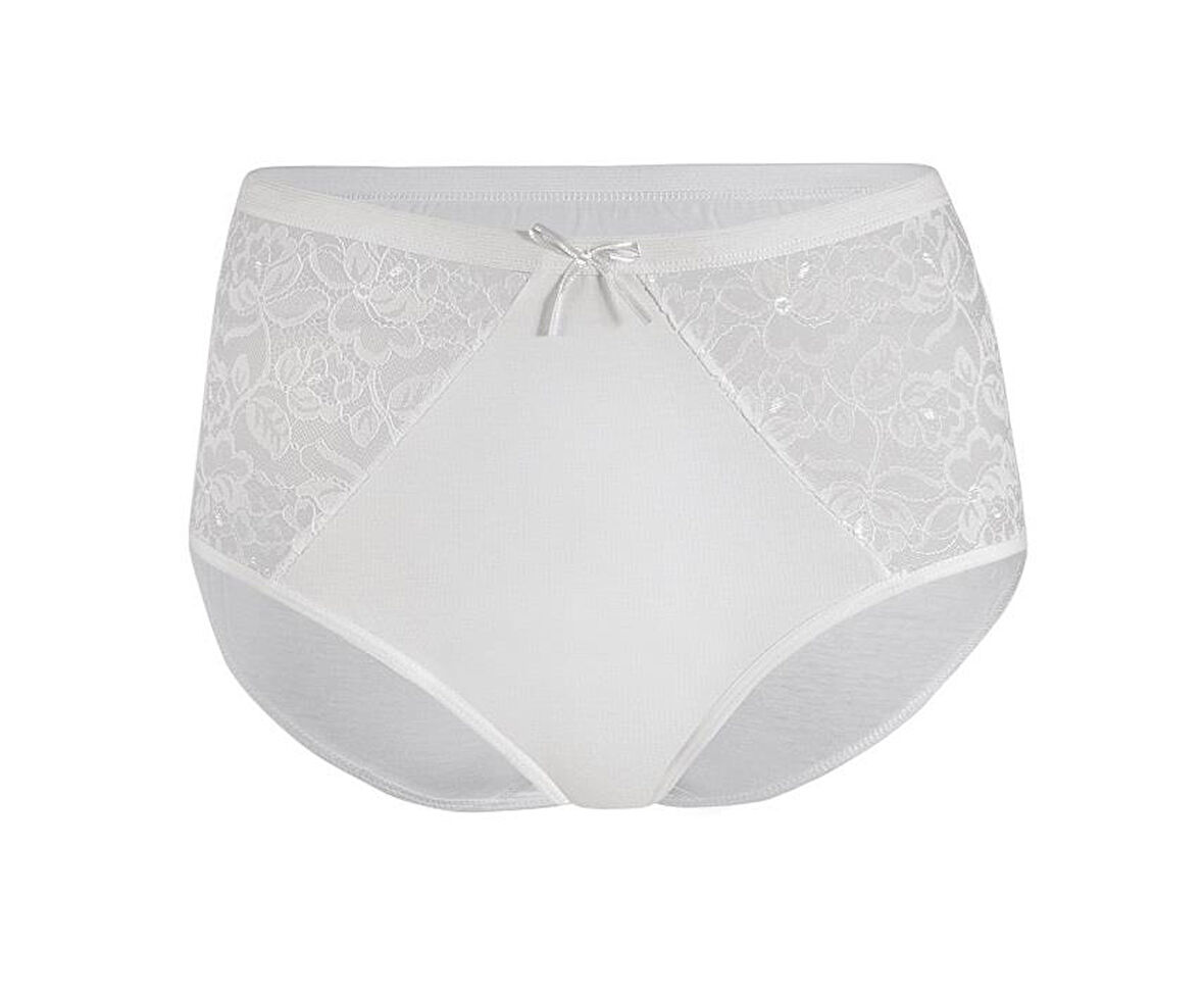 6 Adet Yıldız Kadın Likralı Dantelli Yüksek Bel Külot Ekru 3832