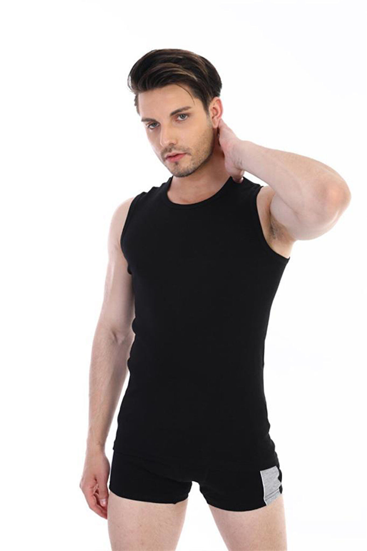 Çift Kaplan Erkek Ribana Kolsuz Spor Atlet Siyah 920