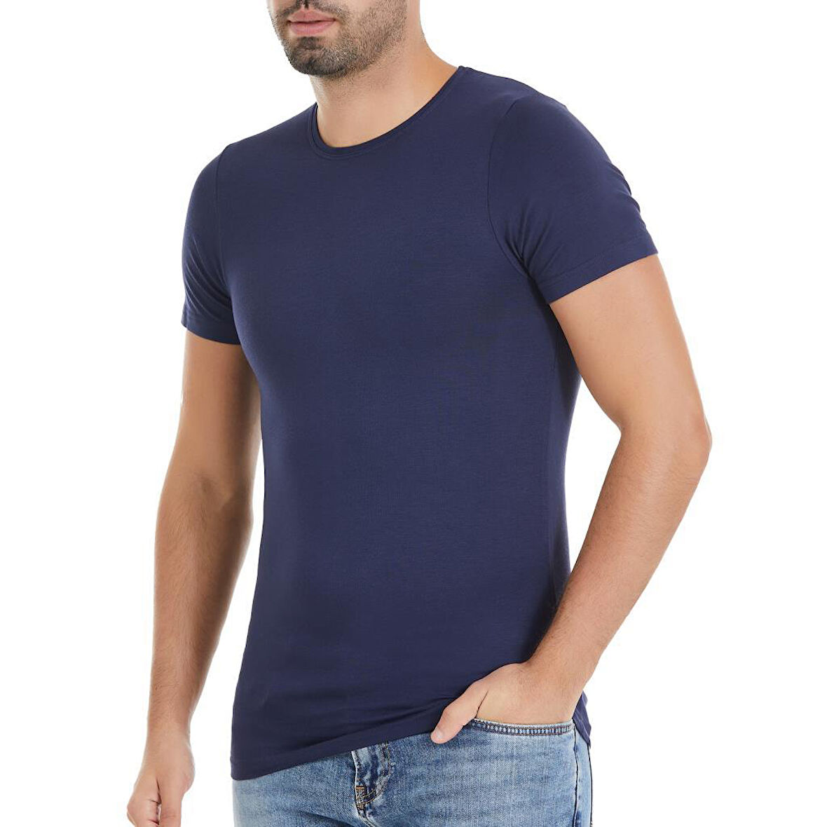 3 Adet Yıldız Erkek Bambu Kısa Kollu T-Shirt Fanila Lacivert 477