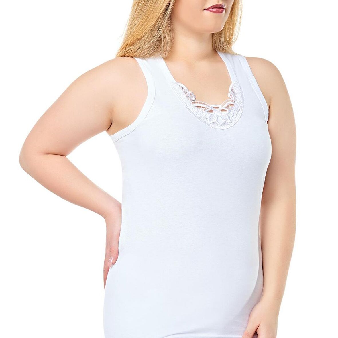 6'lı Paket Seher Yıldızı Kadın Geniş Askılı Güpürlü Pamuklu Atlet