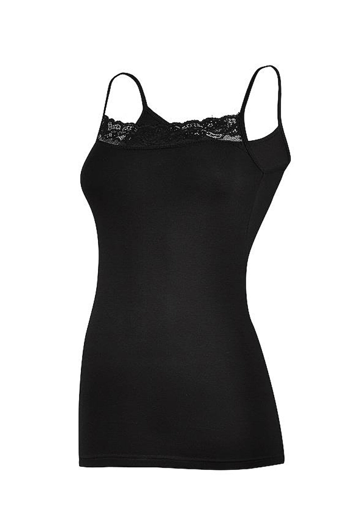 3 Adet Yıldız Kadın Likralı Dantelli İp Askılı Atlet Siyah 2136