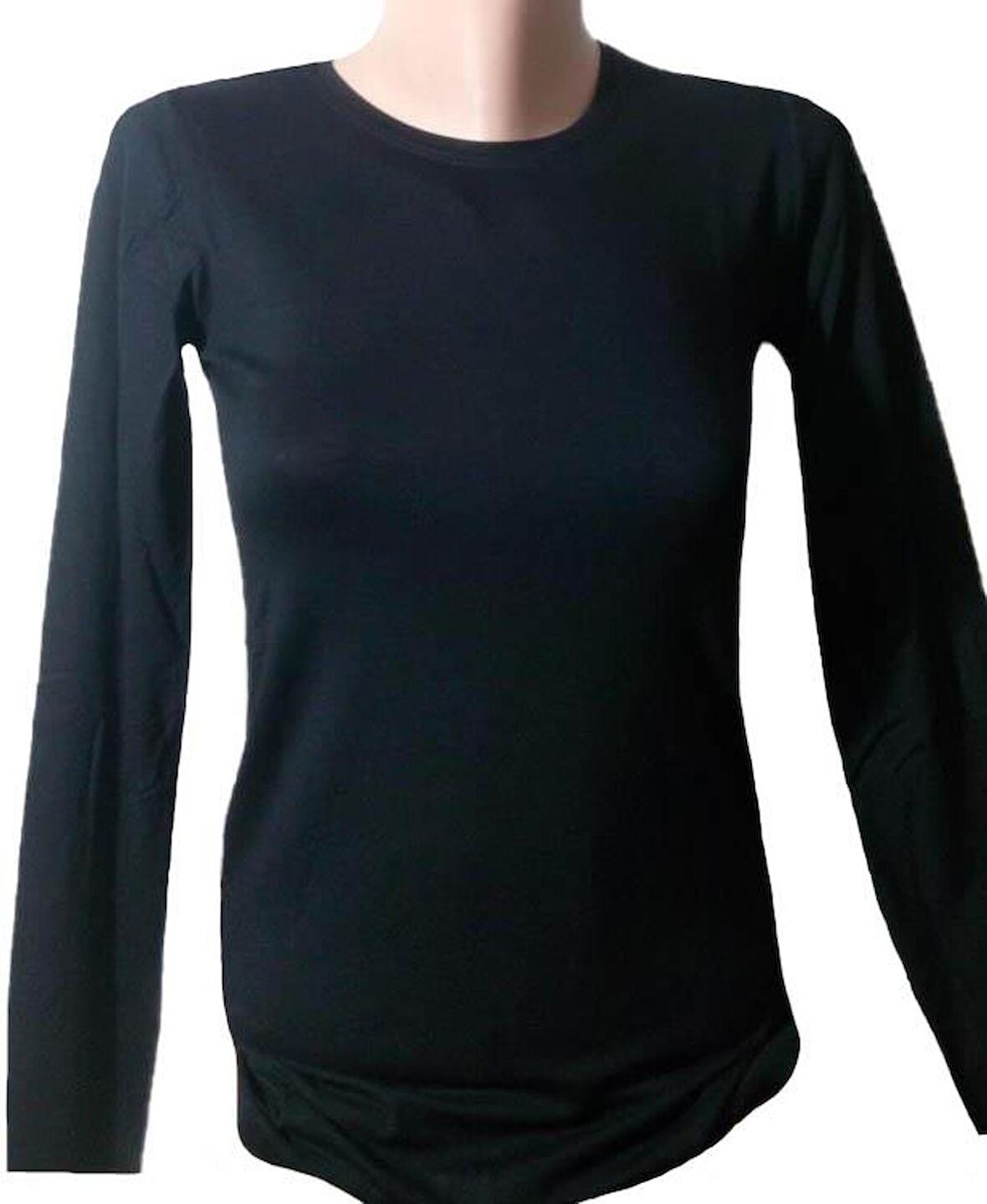 Kadın Uzun Kollu Sıfır Yaka Düz Body Siyah