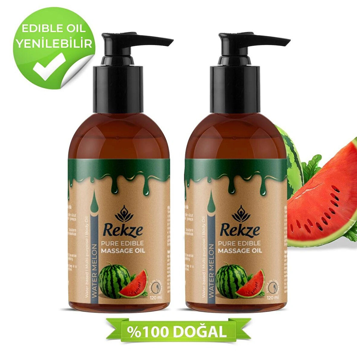 Rekze Doğal2 Adet Karpuz Özlü Duyusal Ve Aromaterapi Erotik Masaj Yağı 120 Ml