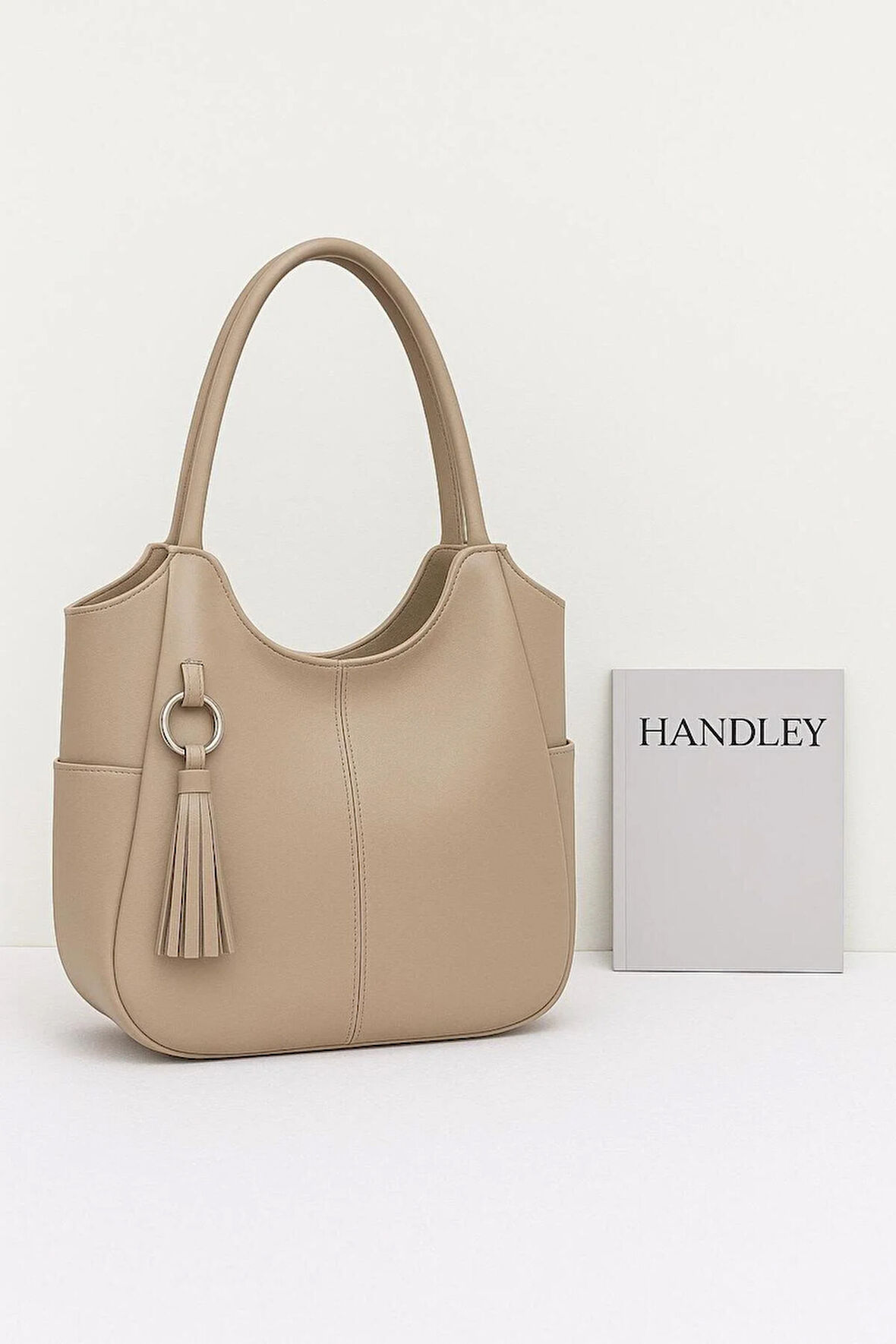 Lüks Şık Deri El ve Omuz Çantası Püsküllü