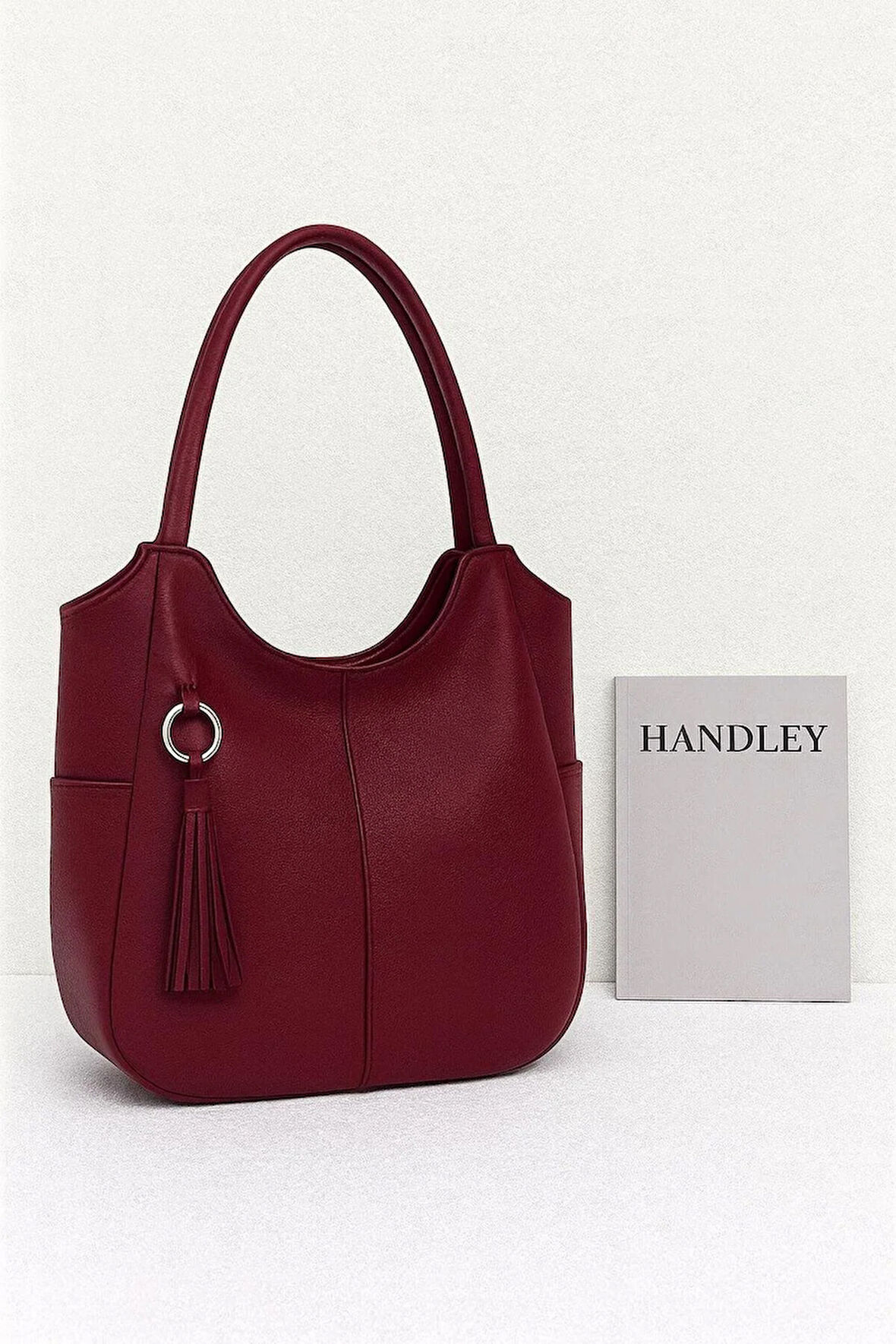 Lüks Şık Deri El ve Omuz Çantası Püsküllü