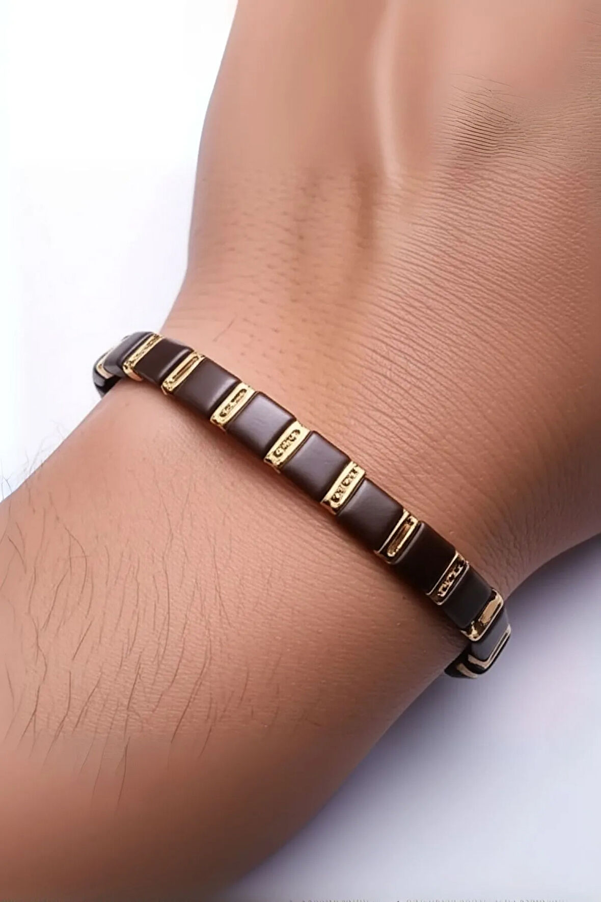 Erkek Kadın Doğal Taş Bileklik - Koyu Kahve Hematit Doğal Taşlı Makrome Küp Model Unisex Bileklik