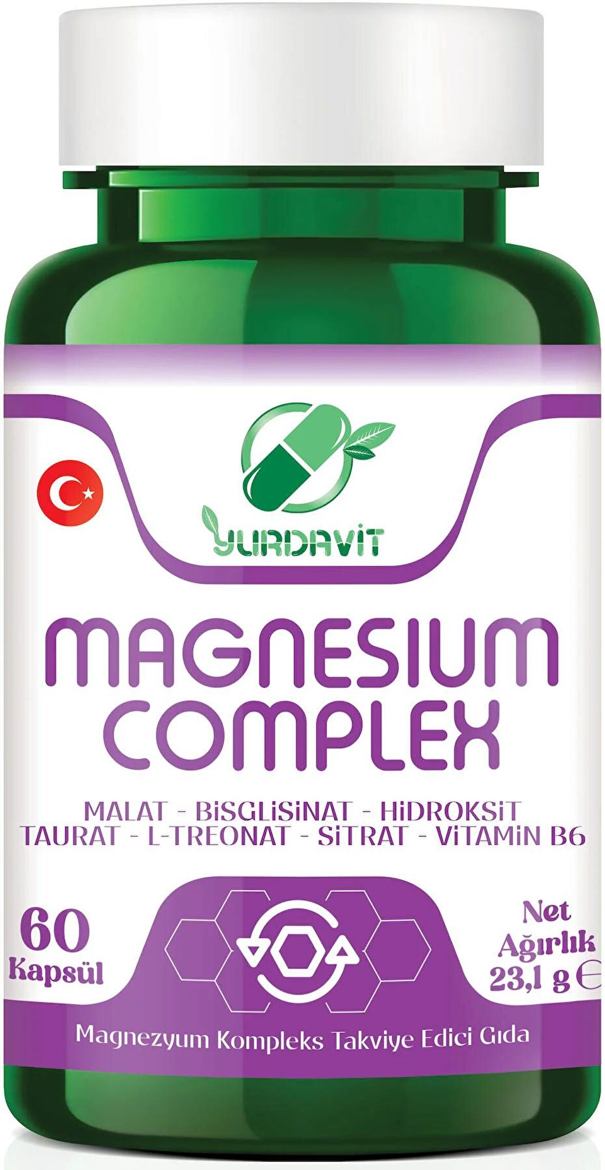 Yurdavit Magnesium Complex 60 Kapsül Malate Bisglycinate Hydroxide Taurate L-Threonate Citrate Vitamin B6