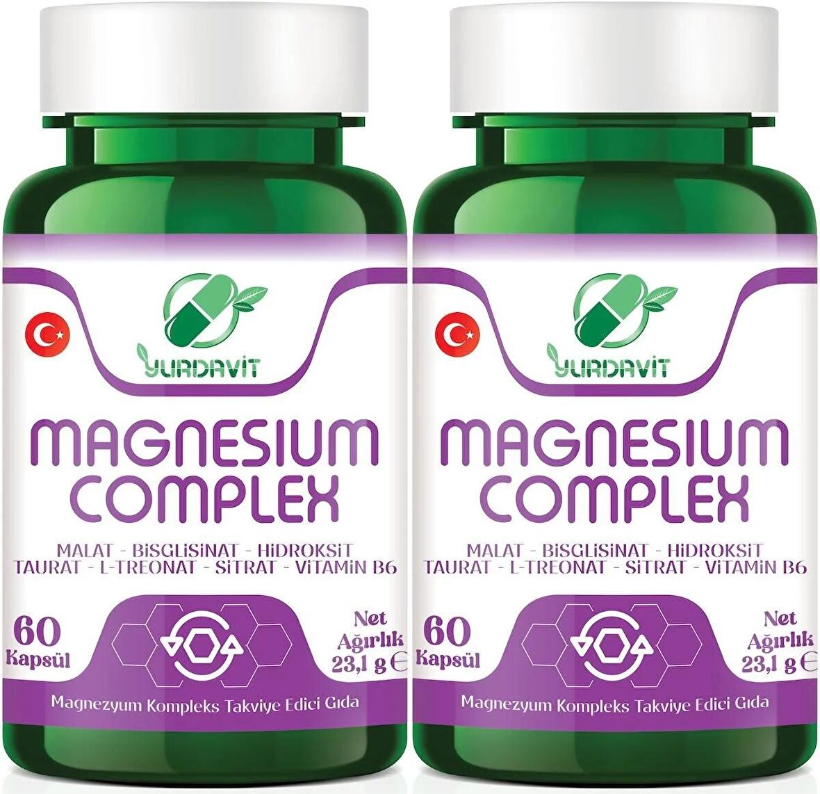 Yurdavit Magnesium Complex 2x60 Kapsül Malate Bisglycinate Hydroxide Taurate L-Threonate Citrate Vitamin B6	