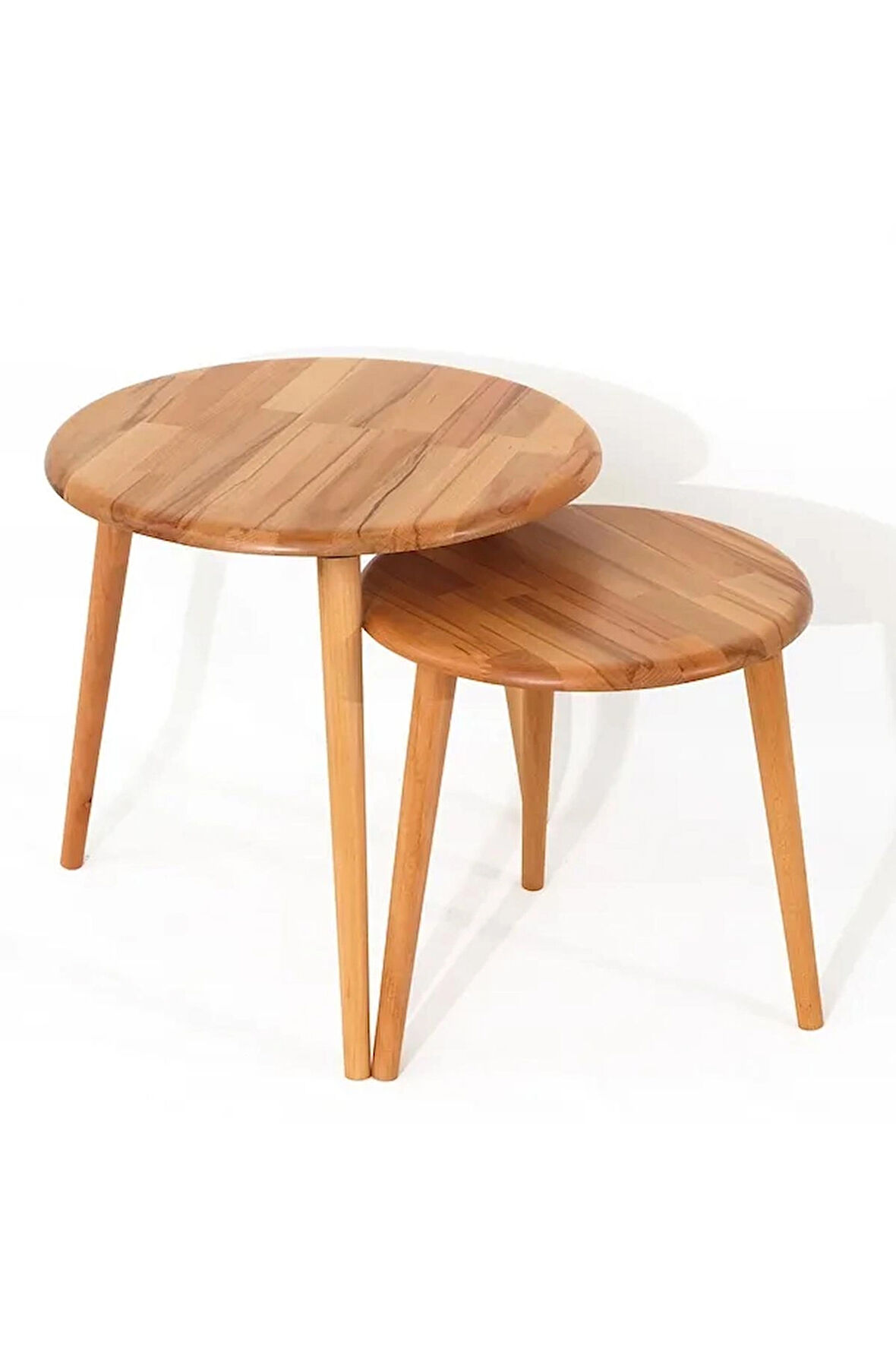 Fawdecor Yuvarlak Masif Doğal Tekli, 2'li, 3'lü Zigon Sehpa Set, Modern Masif Yan Sehpa 2'li