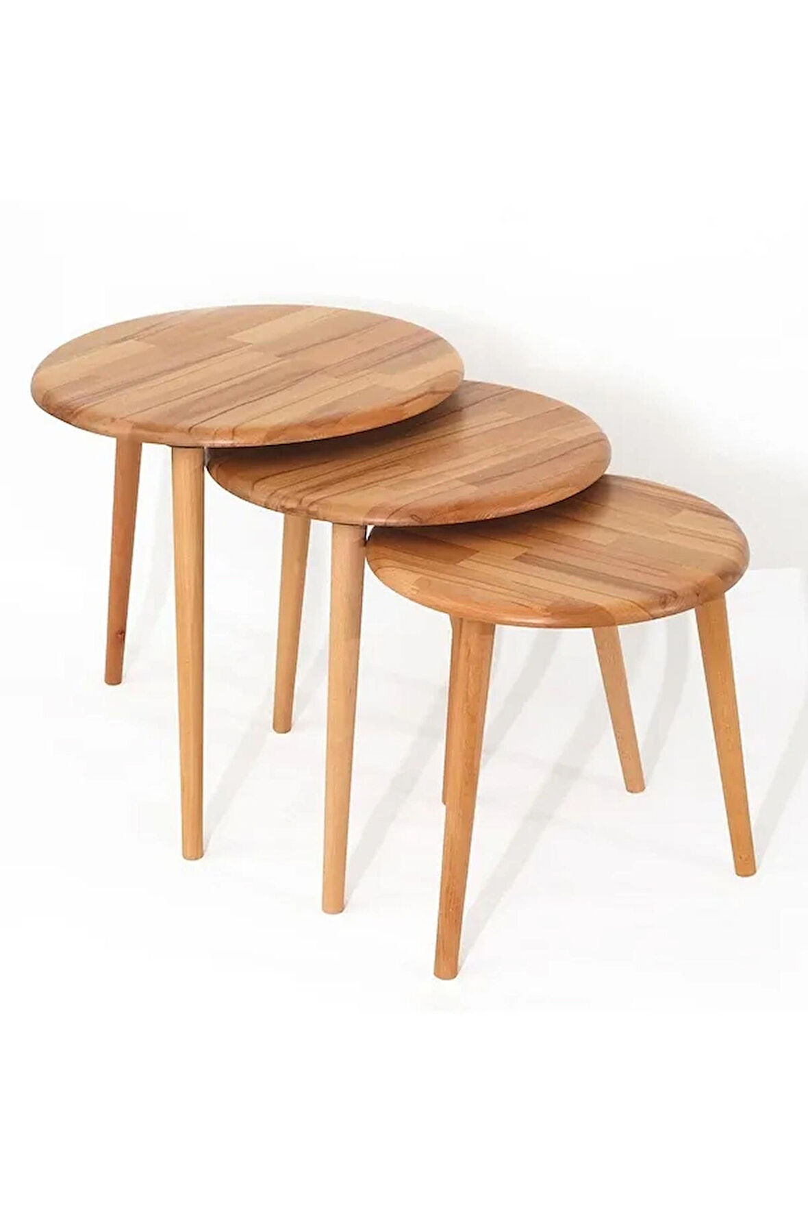 Fawdecor Yuvarlak Masif Doğal Tekli, 2'li, 3'lü Zigon Sehpa Set, Modern Masif Yan Sehpa 3'lü