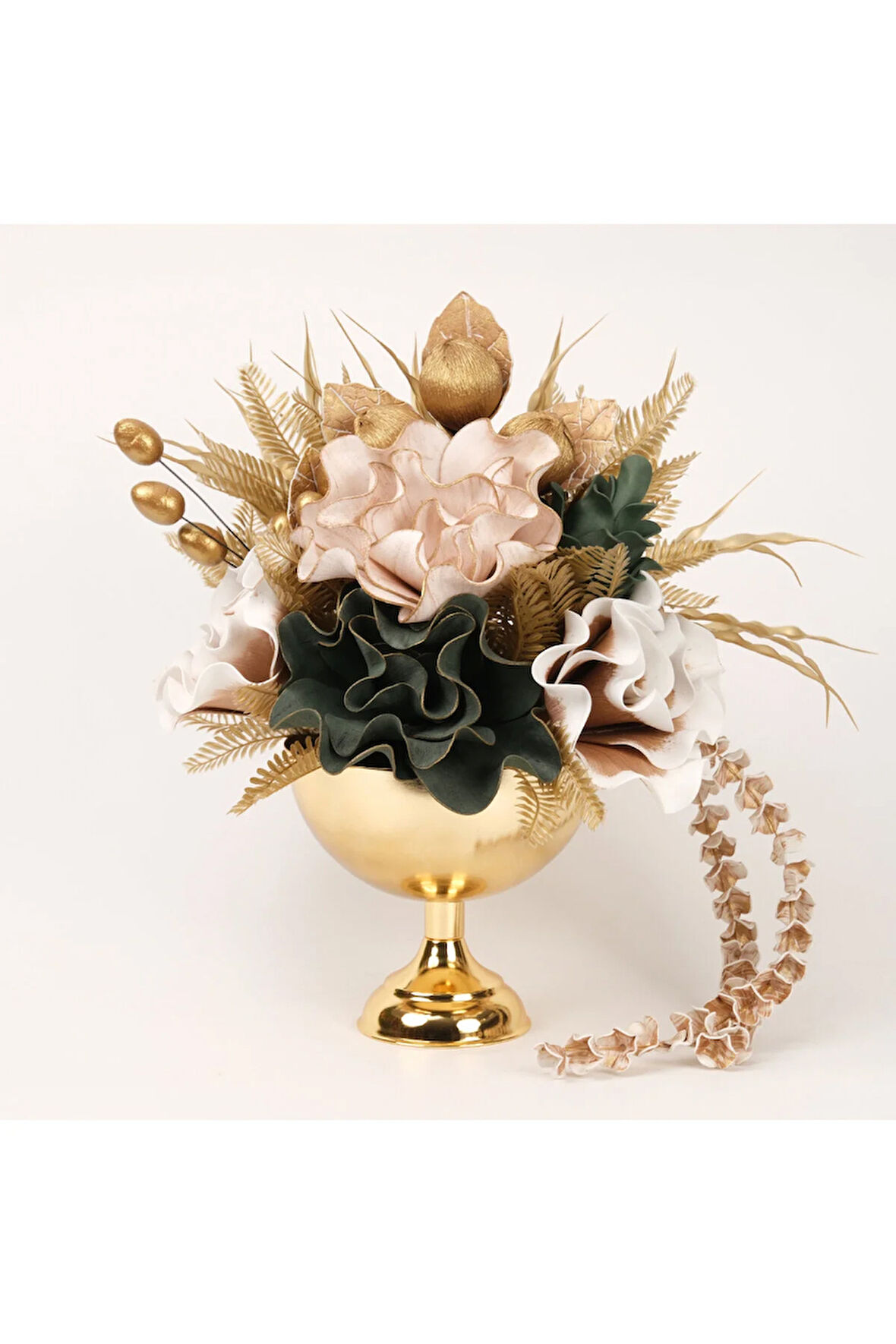 Yapay Çiçekli Gold Yuvarlak Vazo No:8