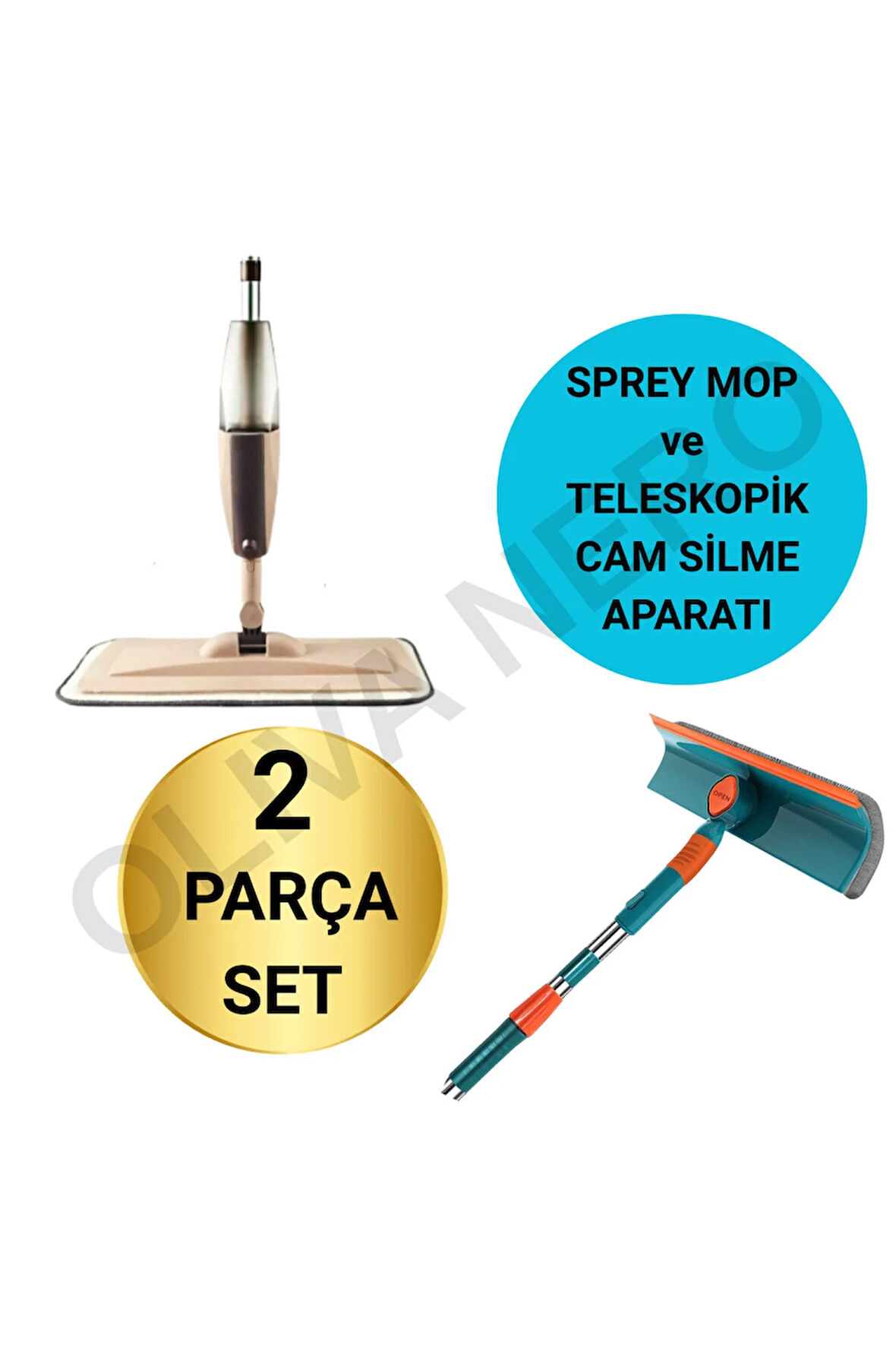 Sprey Mop + Teleskopik Cam Temizleyici 2’li Set – Dayanıklı Mikrofiber Bezler