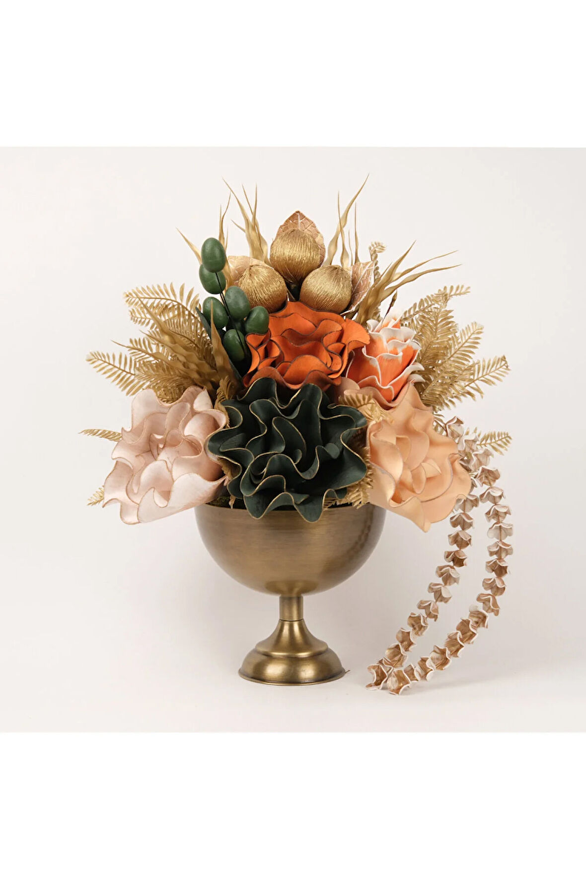 Yapay Çiçekli Antik Yuvarlak Vazo No:9