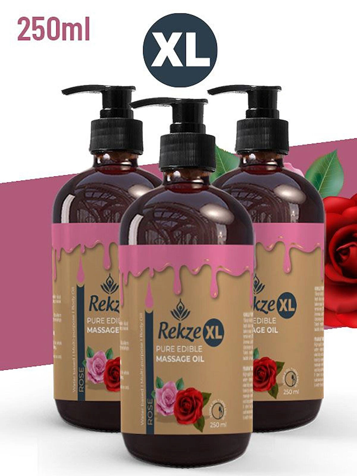 Rekze 3 Adet Masaj Yagı Büyük Boy Erotik Aromalı Etkili Vücut Aromaterapi Masaj Yağı 250 ml 