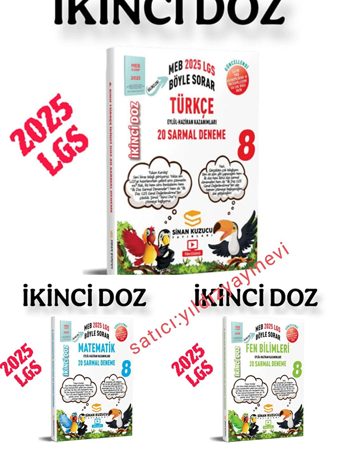 8.sınıf türkçe-matematik-fen bilimleri ikinci doz sarmal branş denemeleri 3'lü set 2025 lgs-sinan kuzucu
