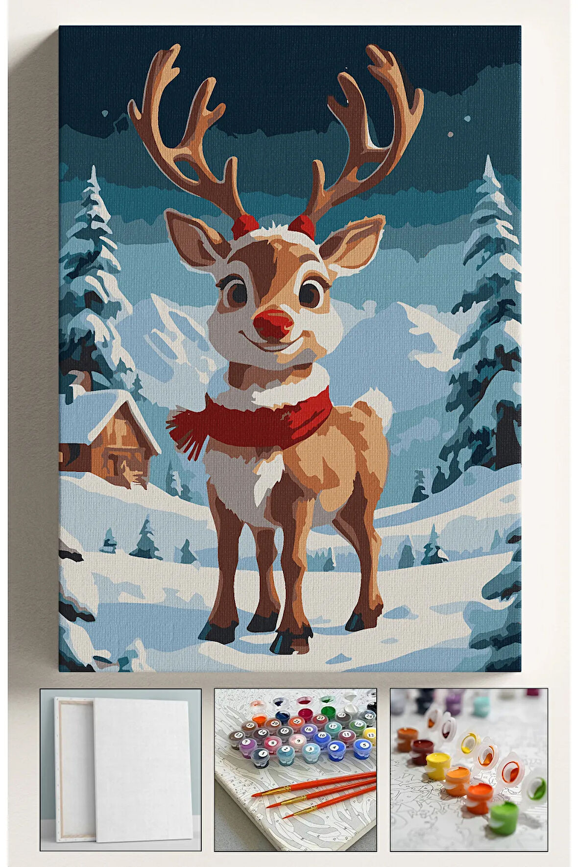 Sayılarla Boyama Çerçeveli Hobi Seti Numaralı Tuval Fırça Boya dahil Kasnaklı 40X50Cm YILBAŞI GEYİK