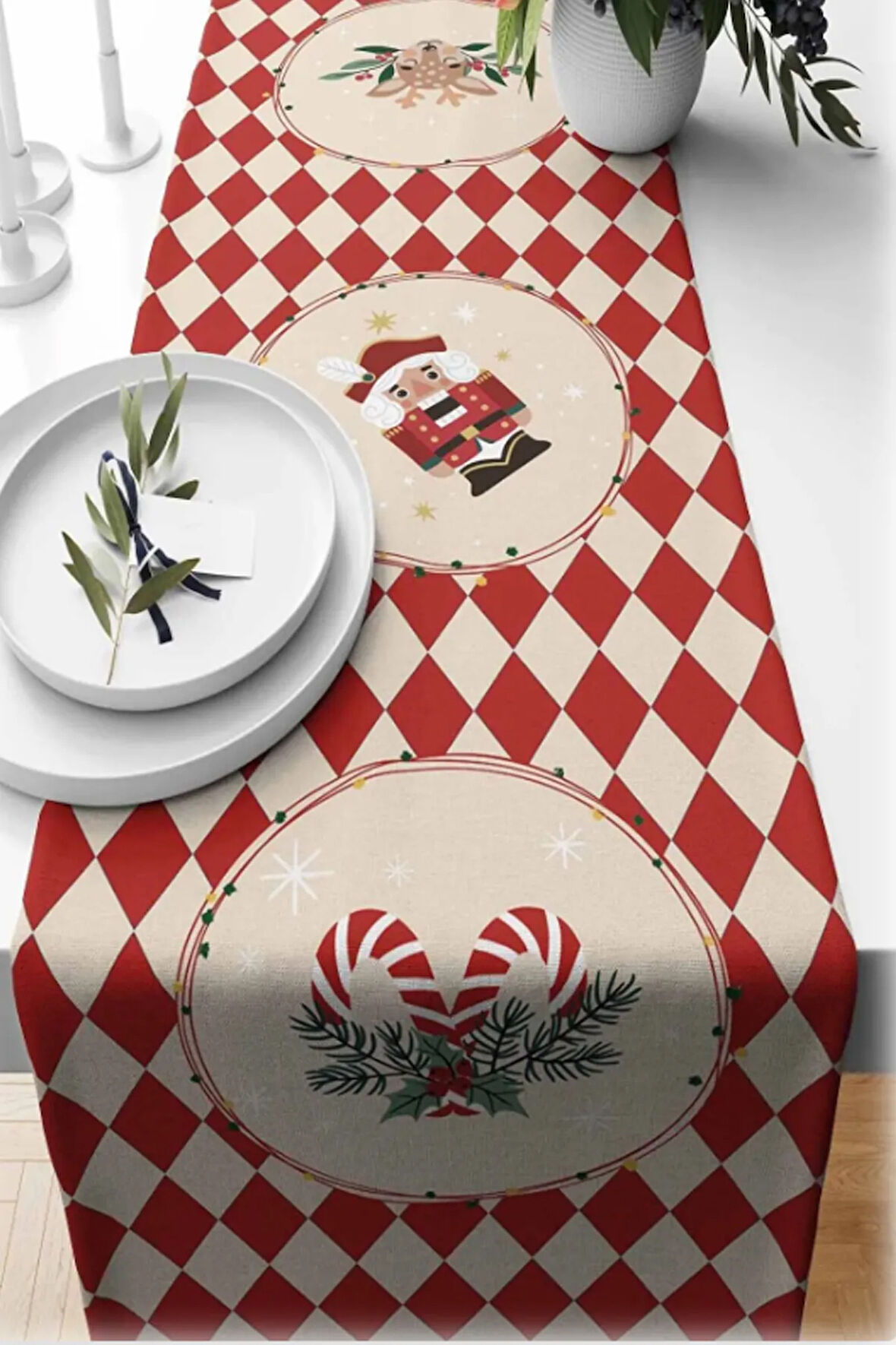 Yılbaşı Temalı Dijital Baskılı Runner Örtüsü Christmas 40x140 cm