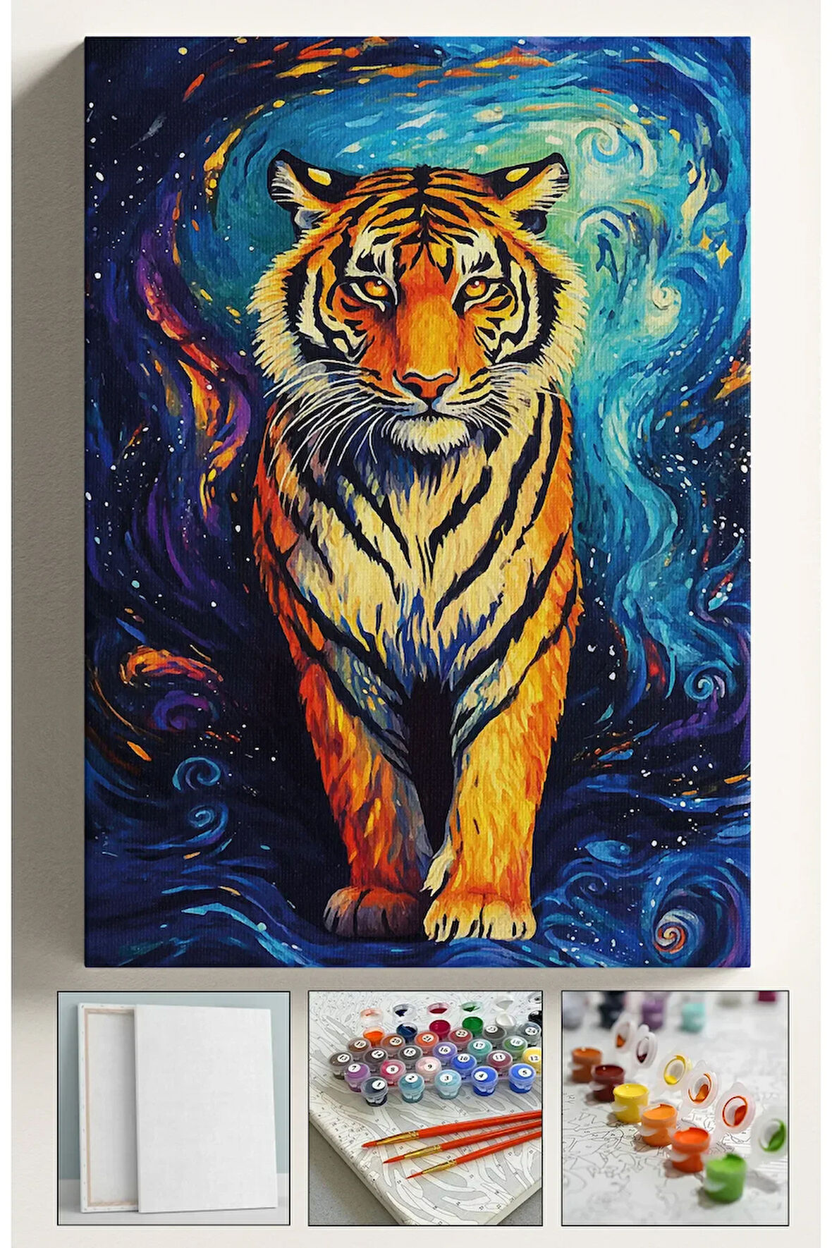 Sayılarla Boyama Tuval Seti Fırça Boya Dahil (Çıtalı) 40x50 CM - YILDIZLI GECE KAPLAN