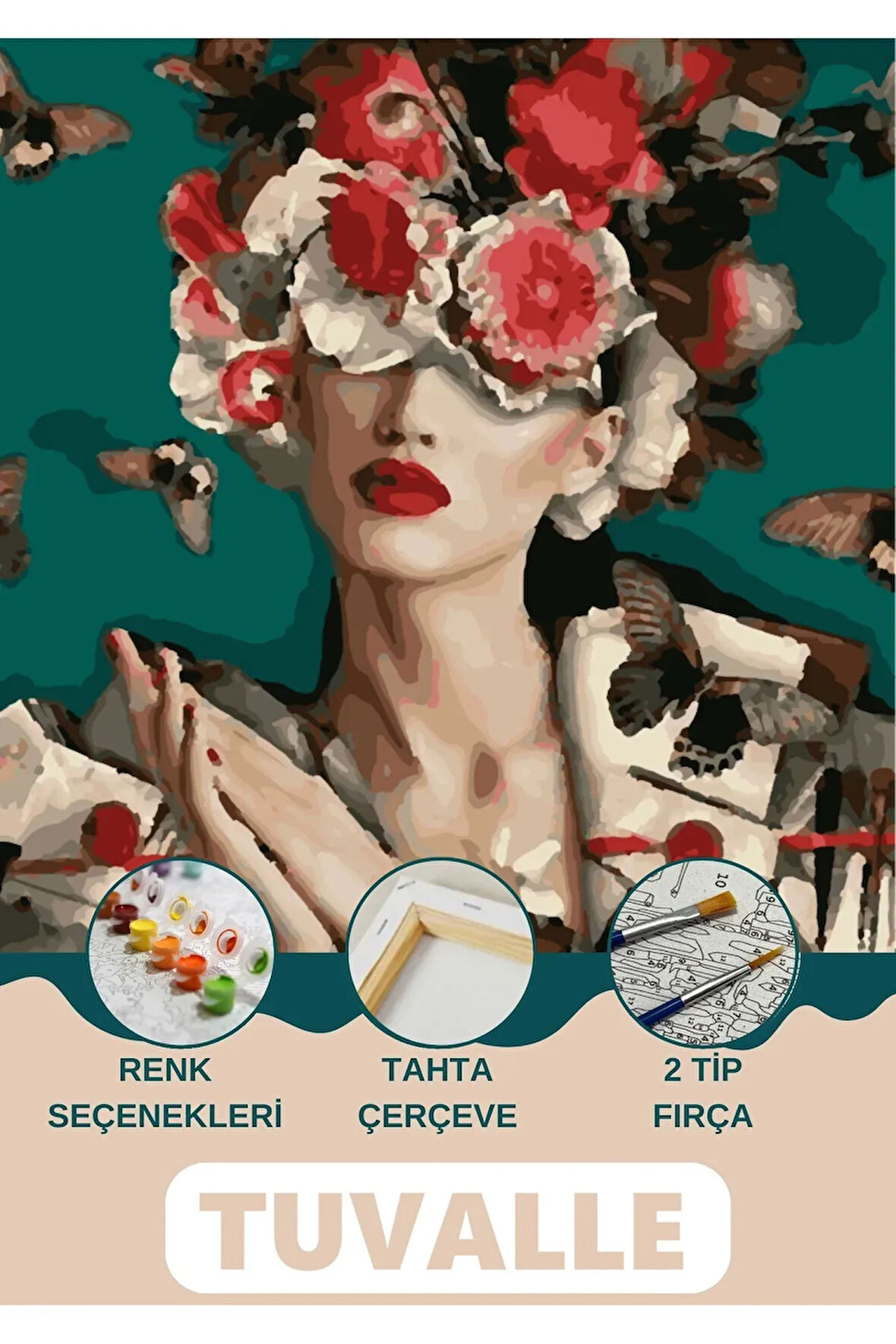 Zarif Kadın Sayılarla Boyama Seti, Hobi Seti, 40X50 Tablo, Fırça Boya Asma Aparatı Dahil, Sanat