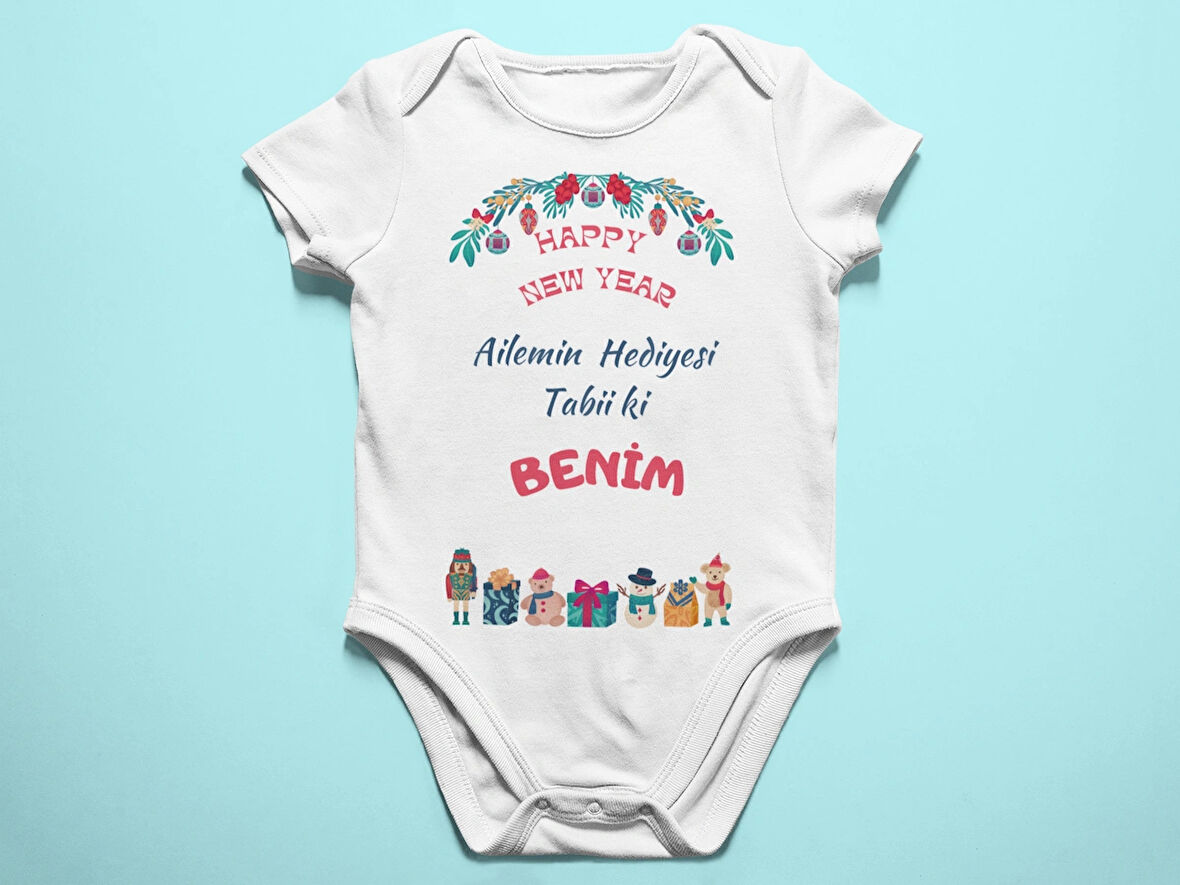 Ailemin Hediyesi Benim Baskılı Yılbaşı Özel Hediyelik Bebek Body Zıbın Giyim