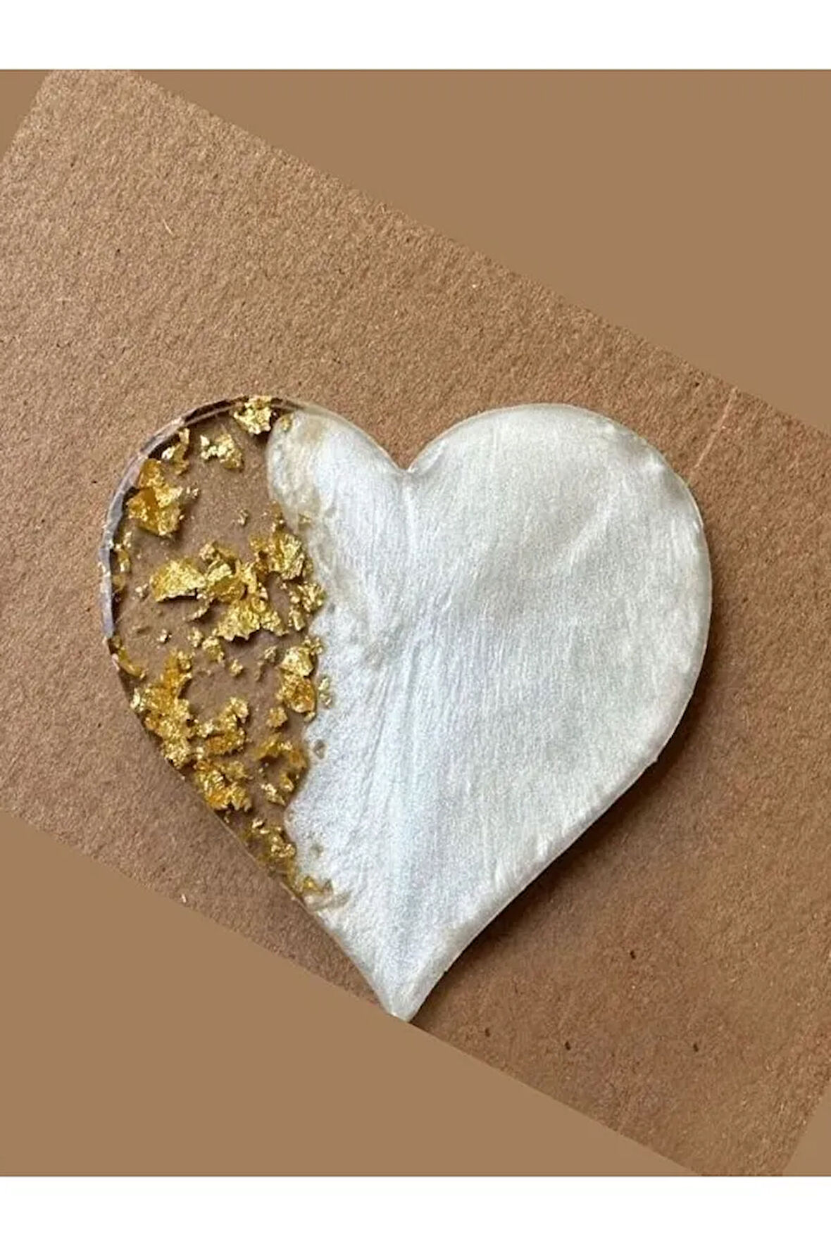 Epoksi Magnet - Boş Epoksi - Kalp Epoksi Magnet ( Gold ) - 10 Adet