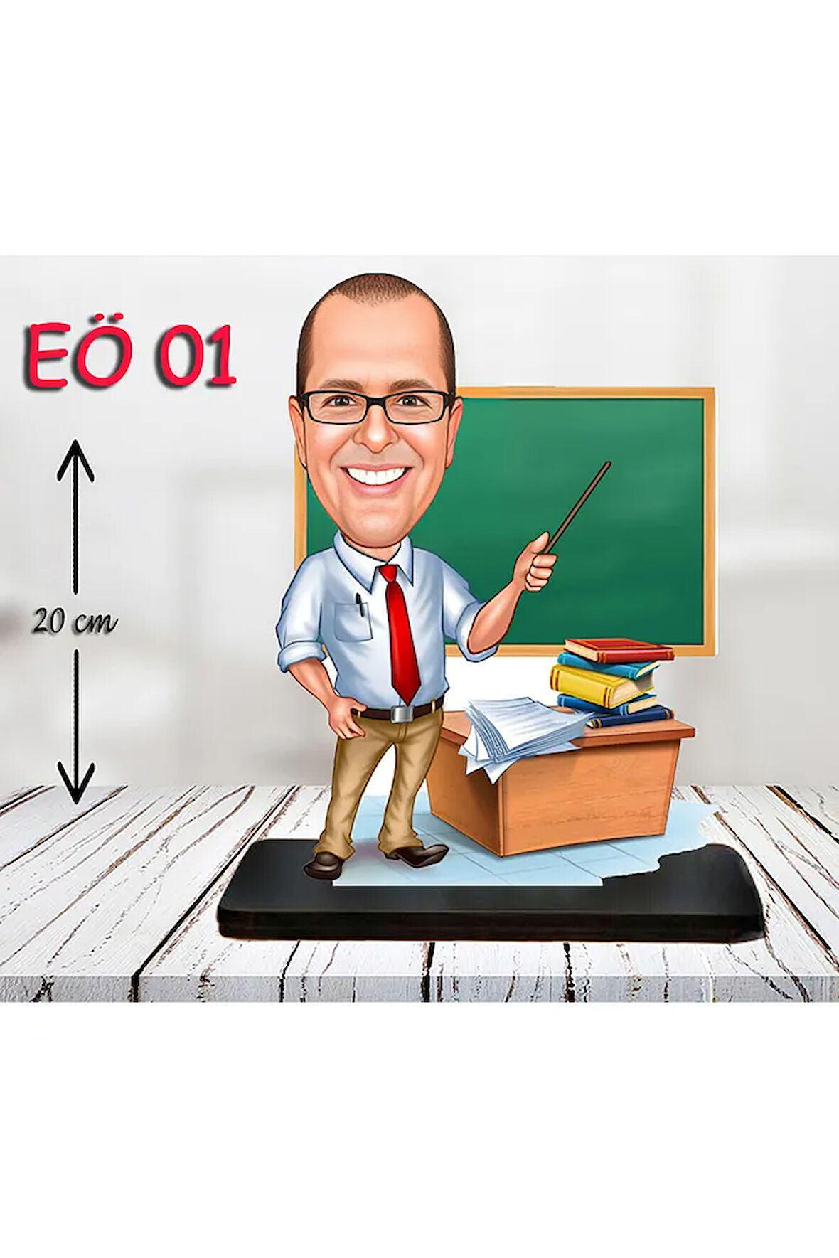 Kişiye Özel Ahşap Biblo - Erkek Öğretmen Karikatür Biblo - Öğretmen Biblo