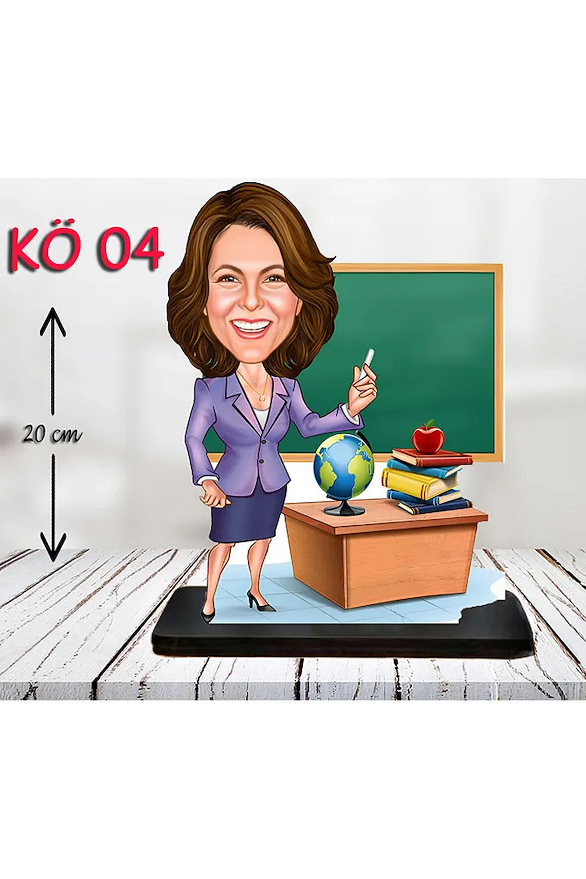 Kişiye Özel Ahşap Biblo - Kadın Öğretmen Karikatür Biblo - Öğretmen Biblo 4