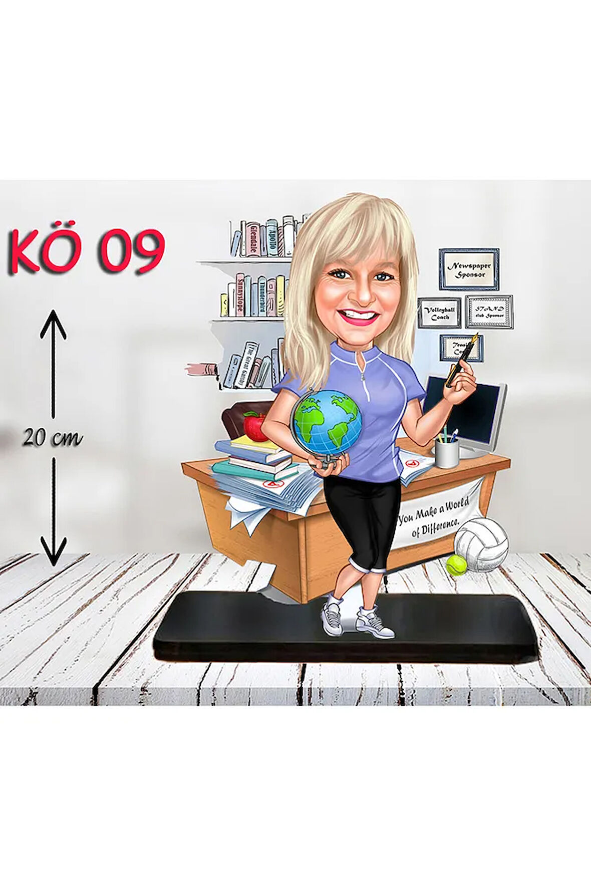Kişiye Özel Ahşap Biblo - Kadın Öğretmen Karikatür Biblo - Öğretmen Biblo 9