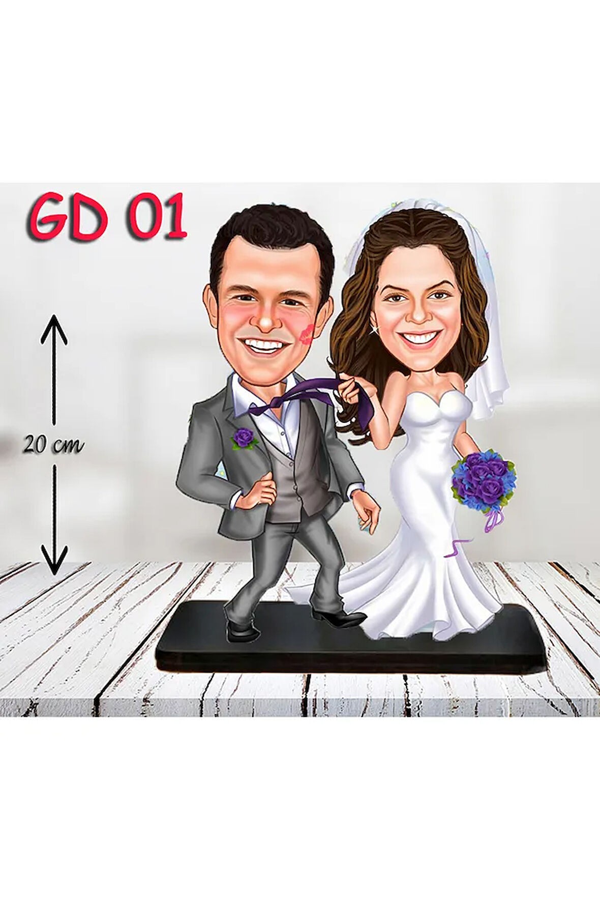 Kişiye Özel Ahşap Biblo - Gelin ve Damat Biblo ( 3D Biblo )