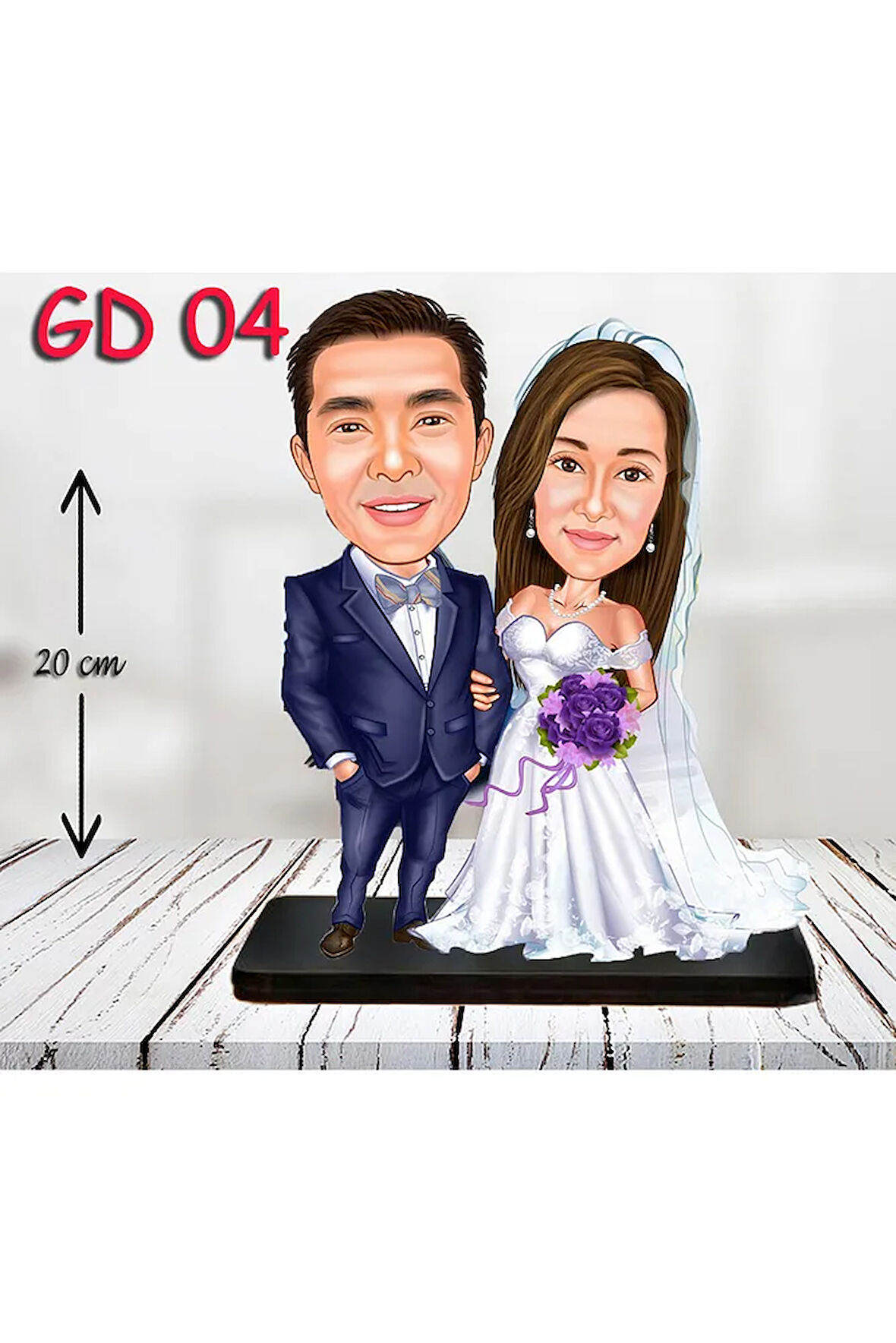 Kişiye Özel Ahşap Biblo - Gelin ve Damat Biblo 4 ( 3D Biblo )