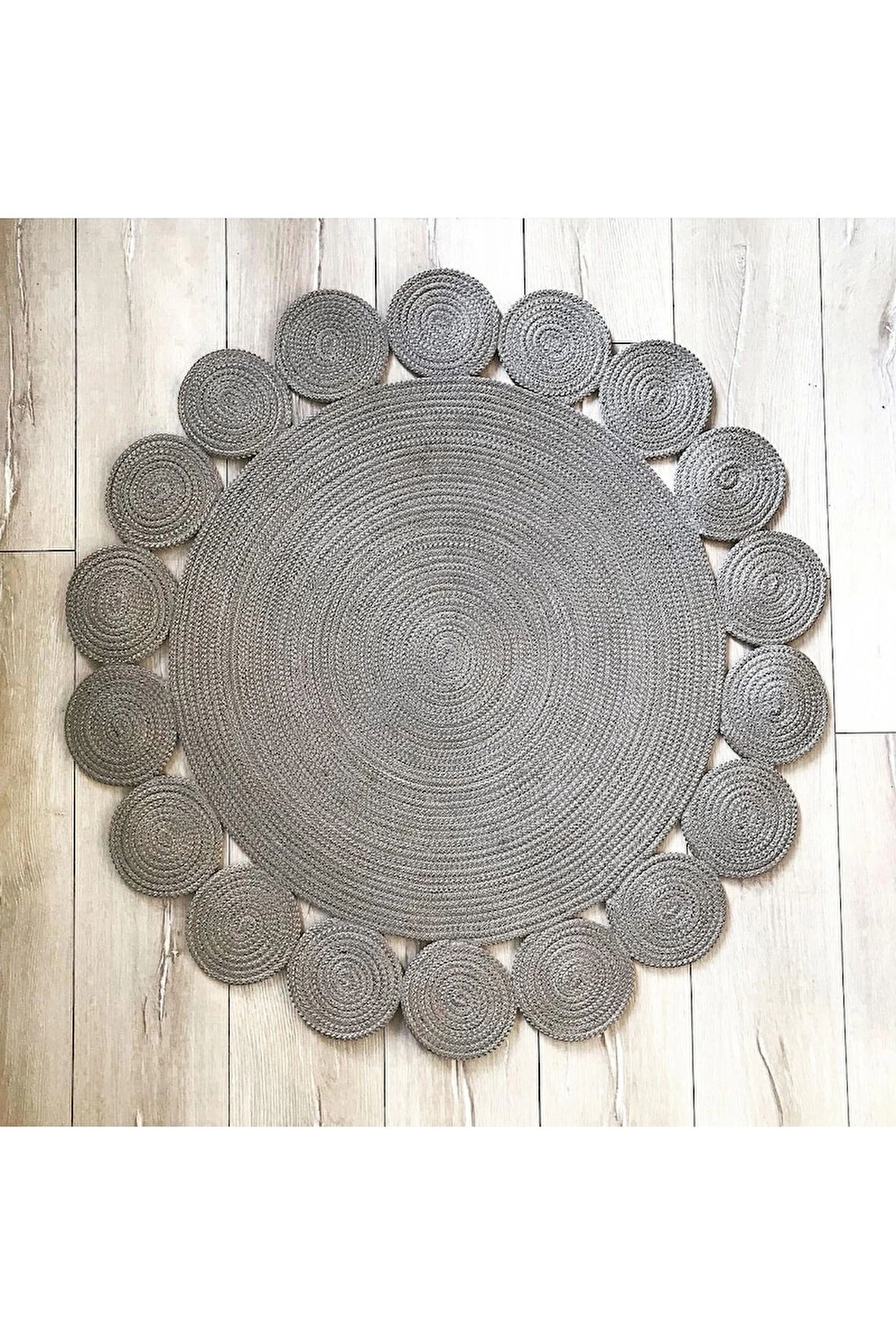 Gri Yuvarlak Örme Jüt Halı - Gri Hasır Halı - Örme Jüt Halı - Gri Jüt Halı - Gri Daire Halı