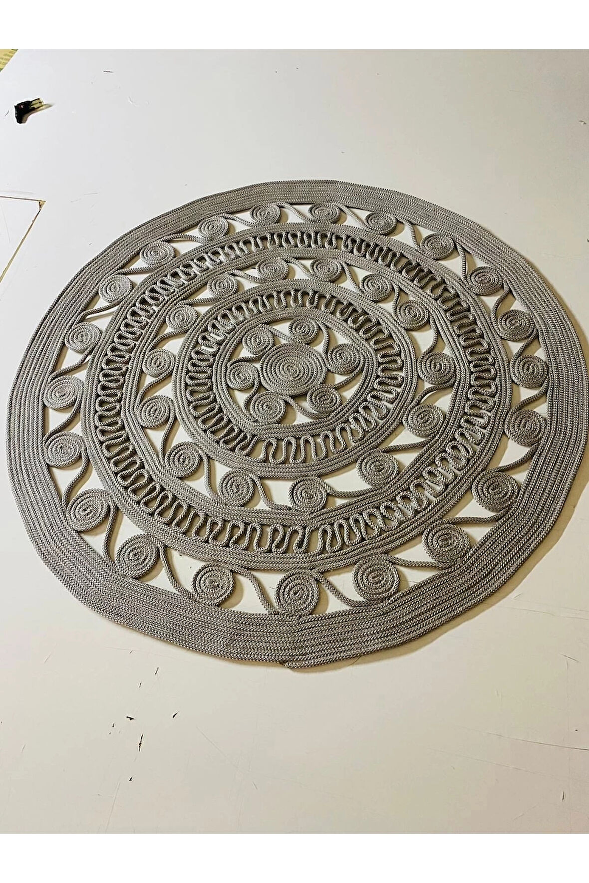 Yuvarlak Gri Jüt Halı - Gri Örme Hasır Halı - Gri Hasır Halı - Modern Gri Halı