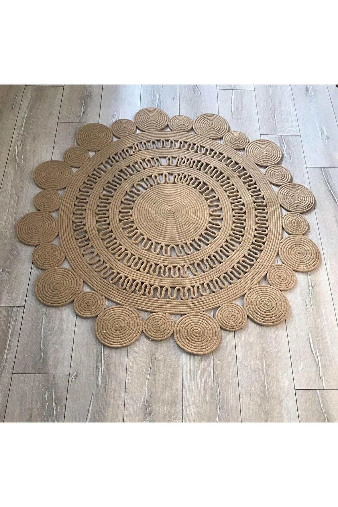 Yuvarlak Kahverengi Örme Jüt Halı - Kahverengi Hasır Halı - Kahverengi Daire Halı