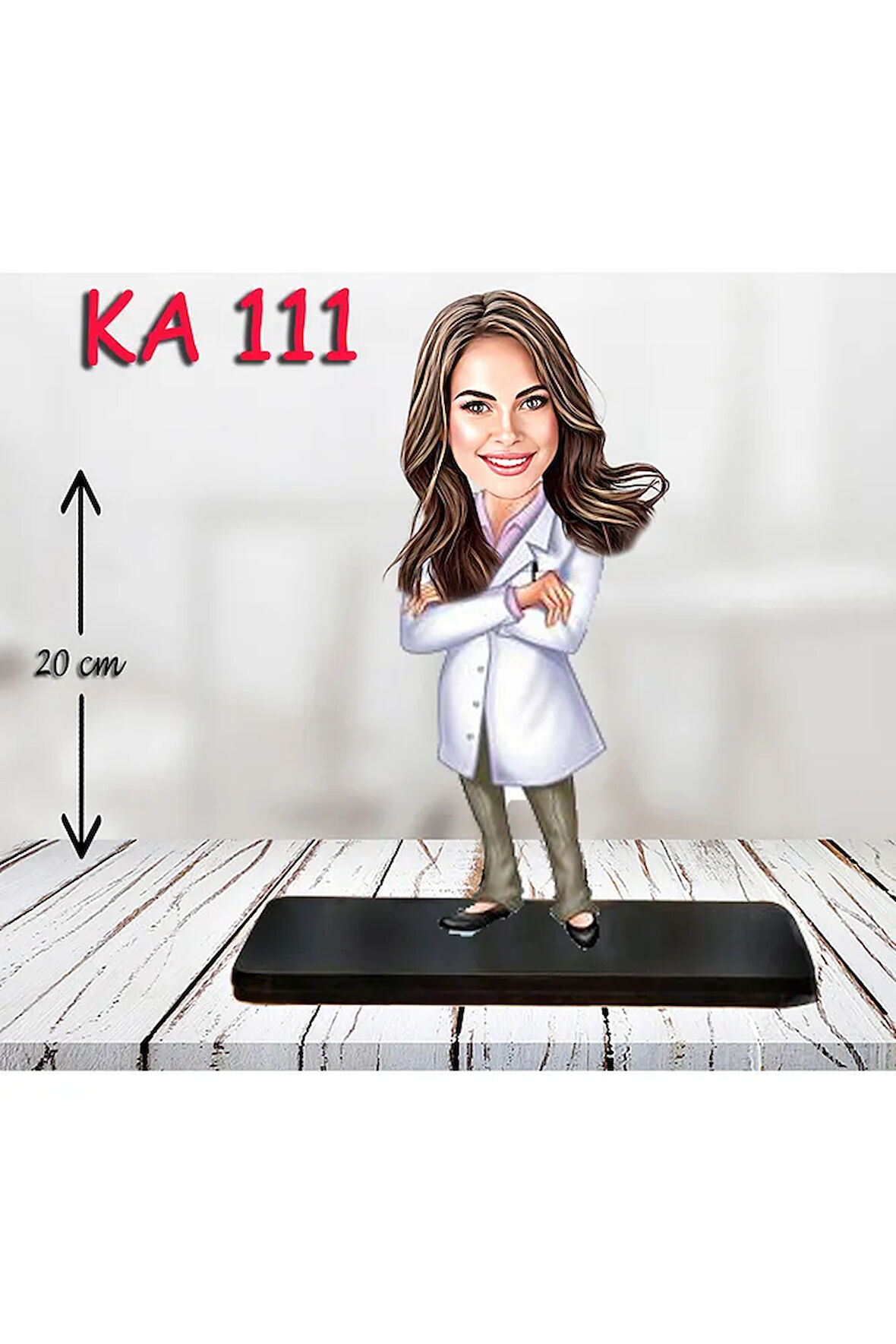 Kişiye Özel Ahşap Biblo - Sağlıkçı Kadın Karikatür Biblo - Doktor Biblo 3