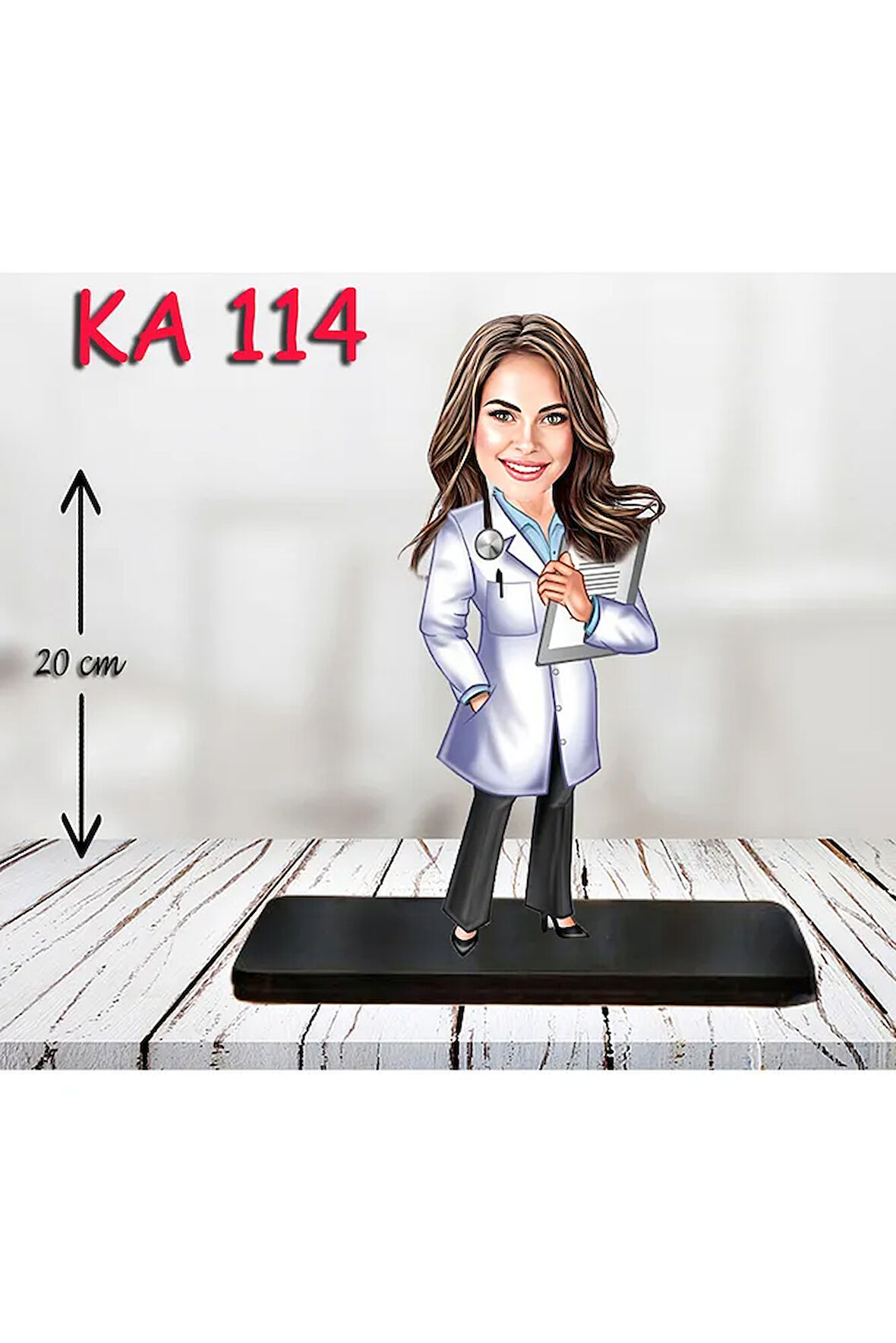 Kişiye Özel Ahşap Biblo - Sağlıkçı Kadın Karikatür Biblo - Doktor Biblo 6