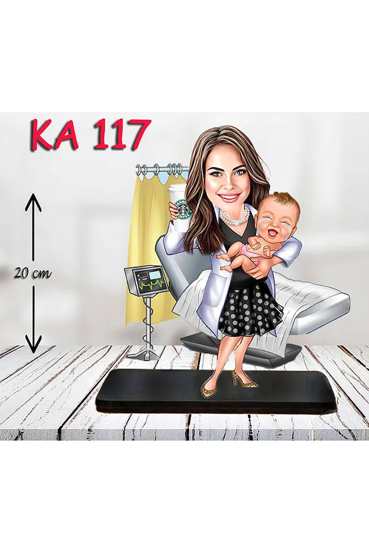 Kişiye Özel Ahşap Biblo - Sağlıkçı Kadın Karikatür Biblo - Doktor Biblo 9