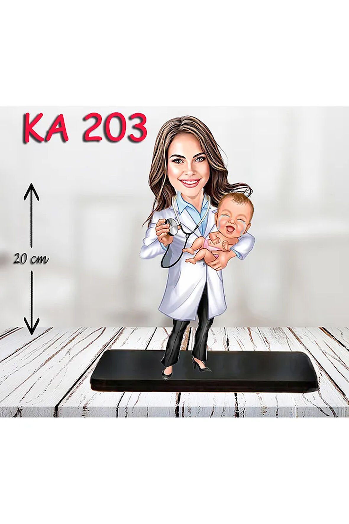Kişiye Özel Ahşap Biblo - Sağlıkçı Kadın Karikatür Biblo - Doktor Biblo 14
