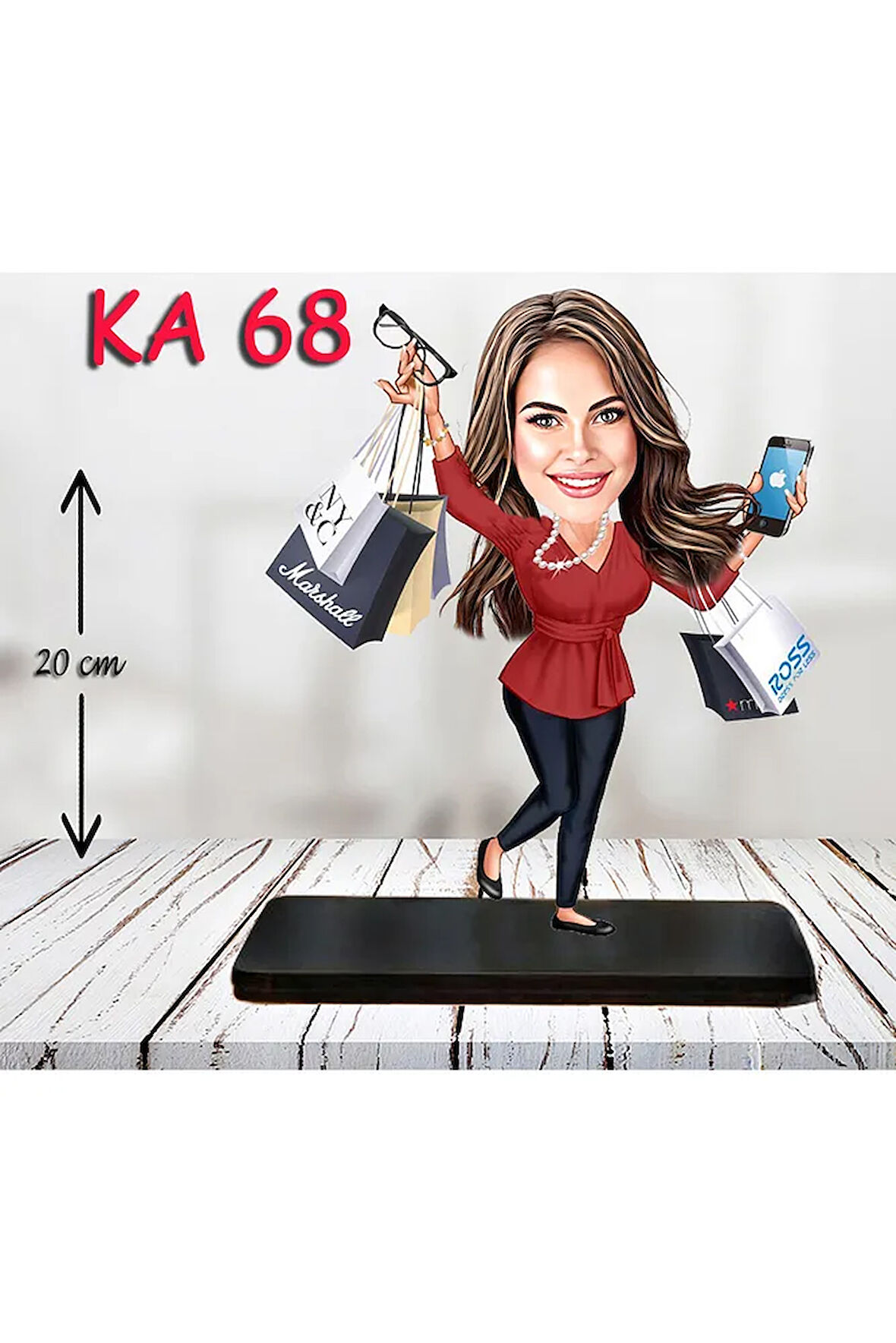 Kişiye Özel Ahşap Biblo - Süslü Kadın Karikatür Biblo 16